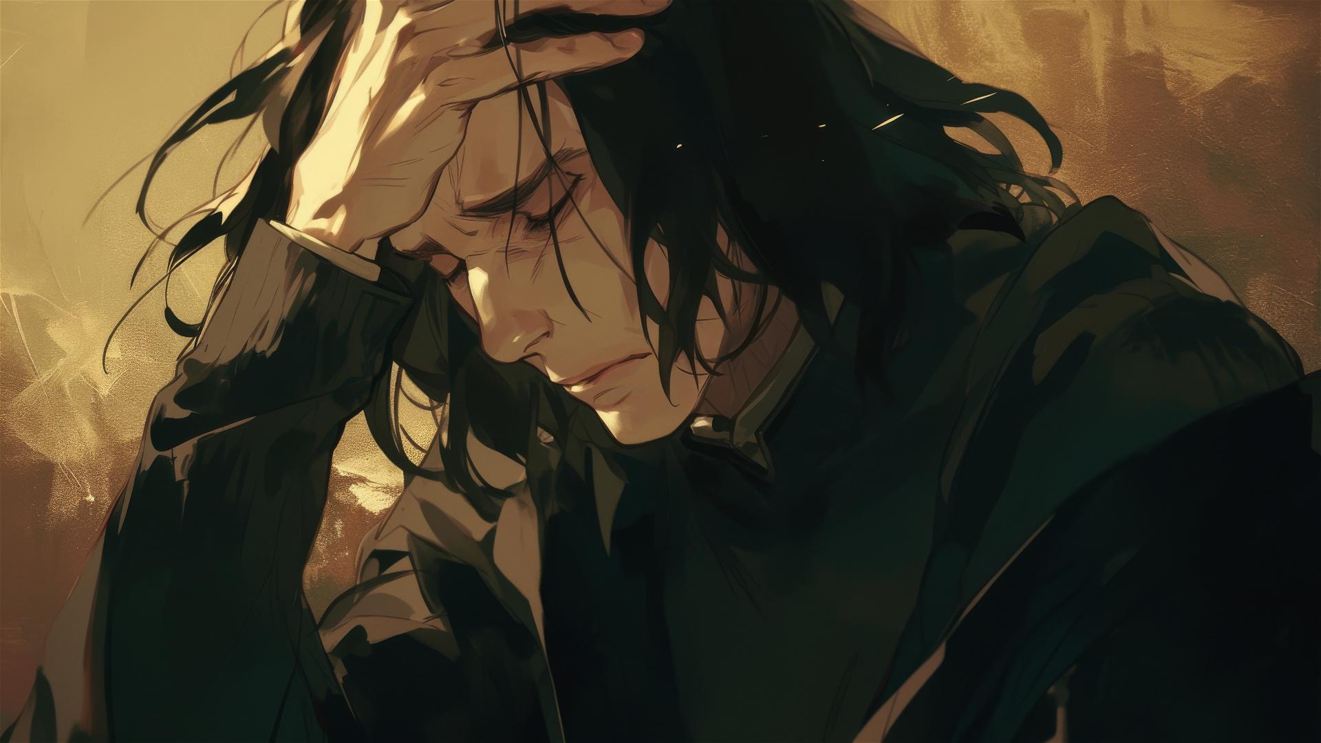 Isolated drawing of Severus Snape with spotlight effect on dark background