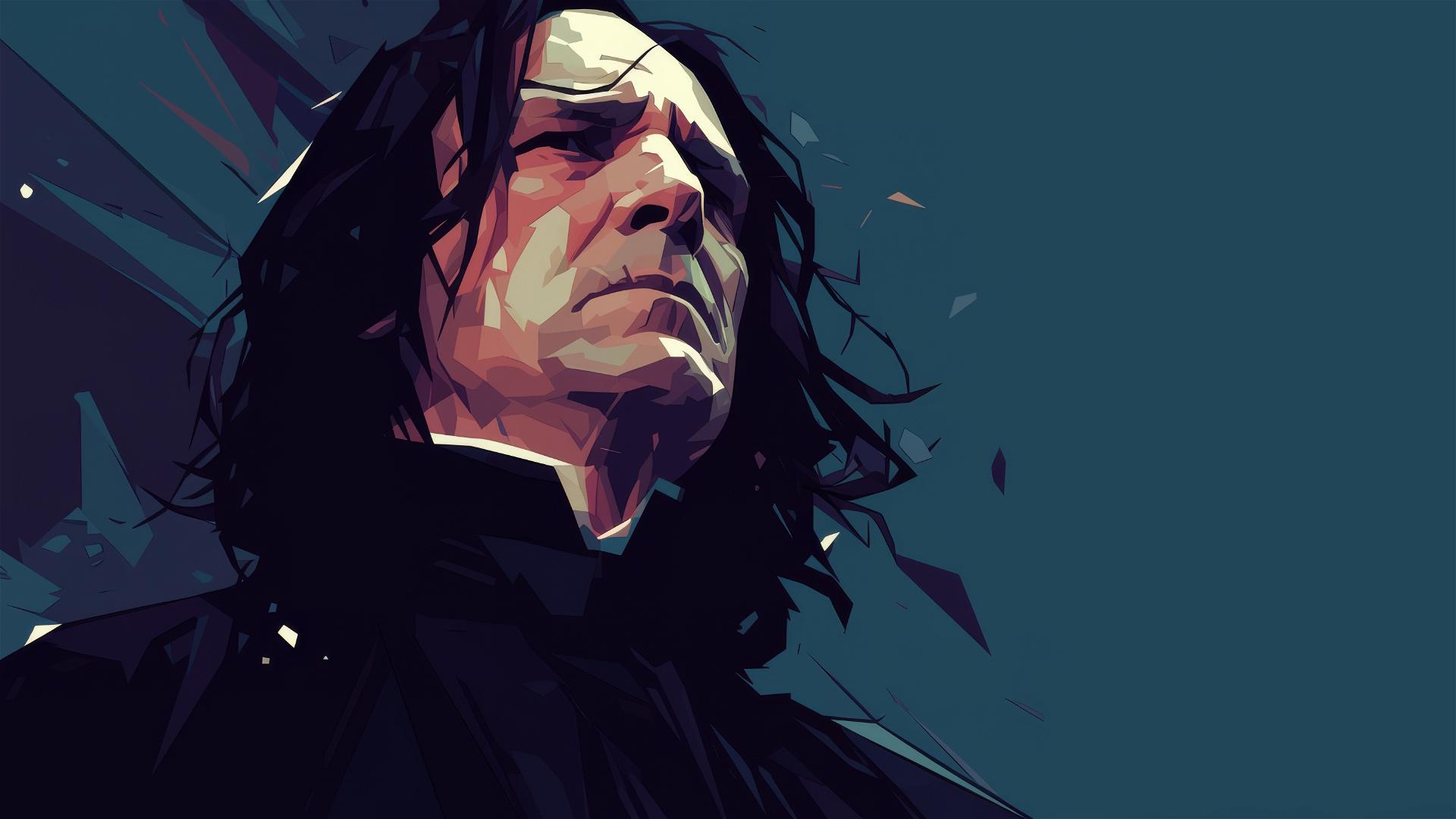 Isolated drawing of Severus Snape in a dark background with spotlight