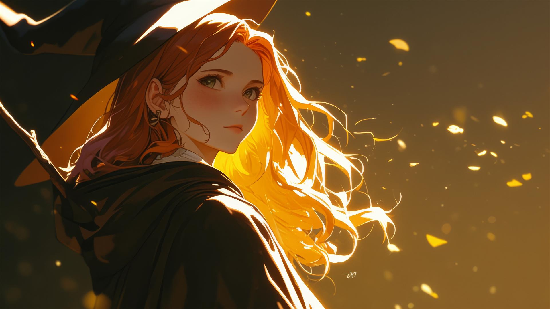 Illustration of Ginny Weasley with dark background and spotlight effect