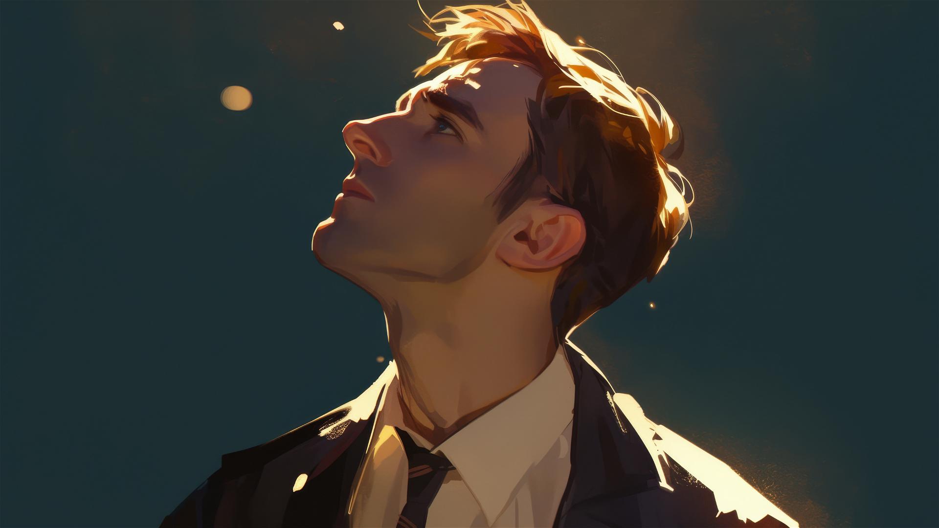 Artistic illustration of Neville Longbottom on dark background with spotlight effect