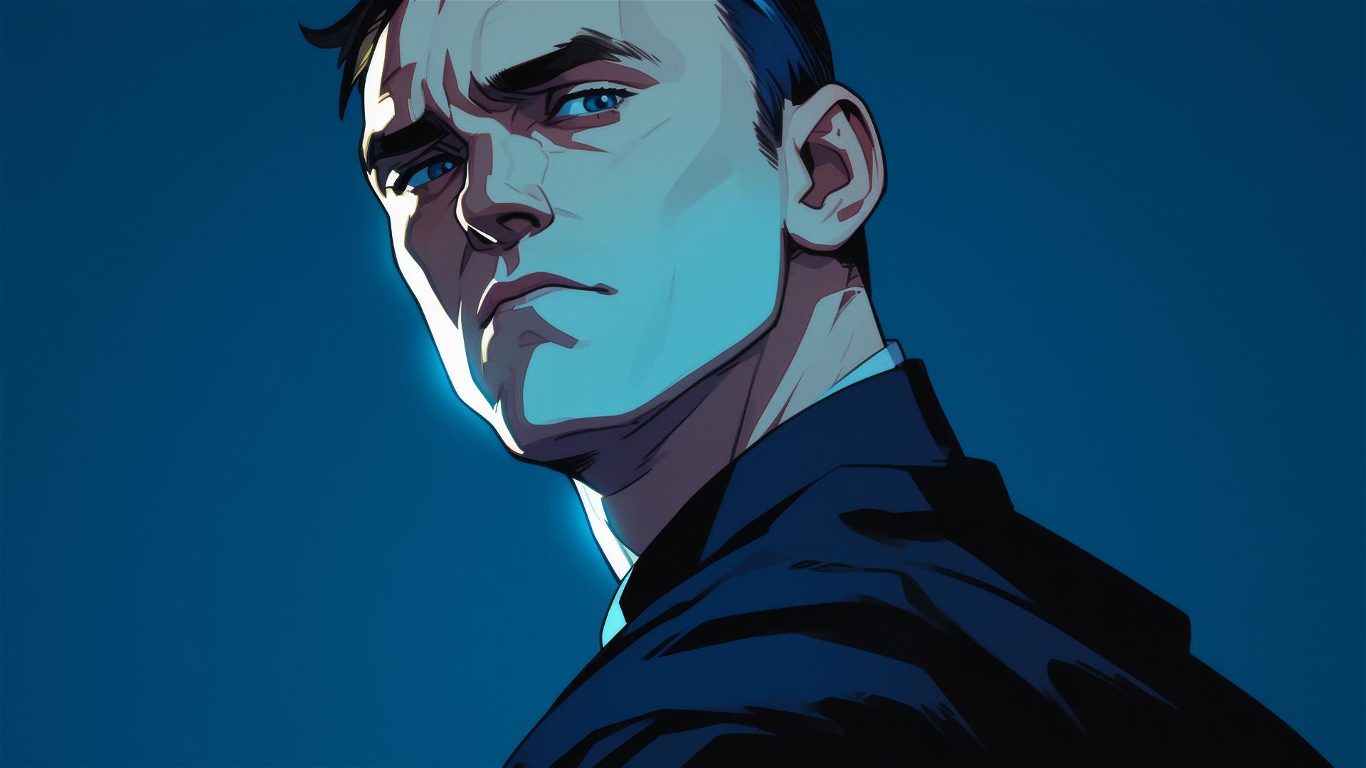 Artistic illustration of Neville Longbottom with a dark background and spotlight effect