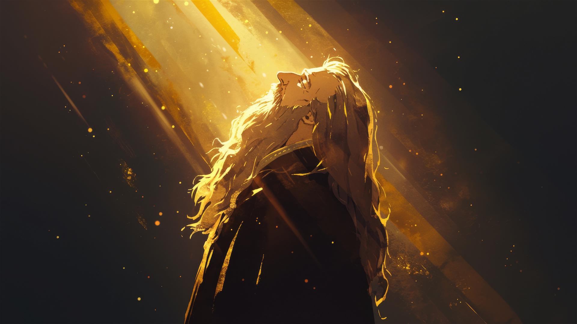 Professor Dumbledore illustration on dark background with spotlight effect