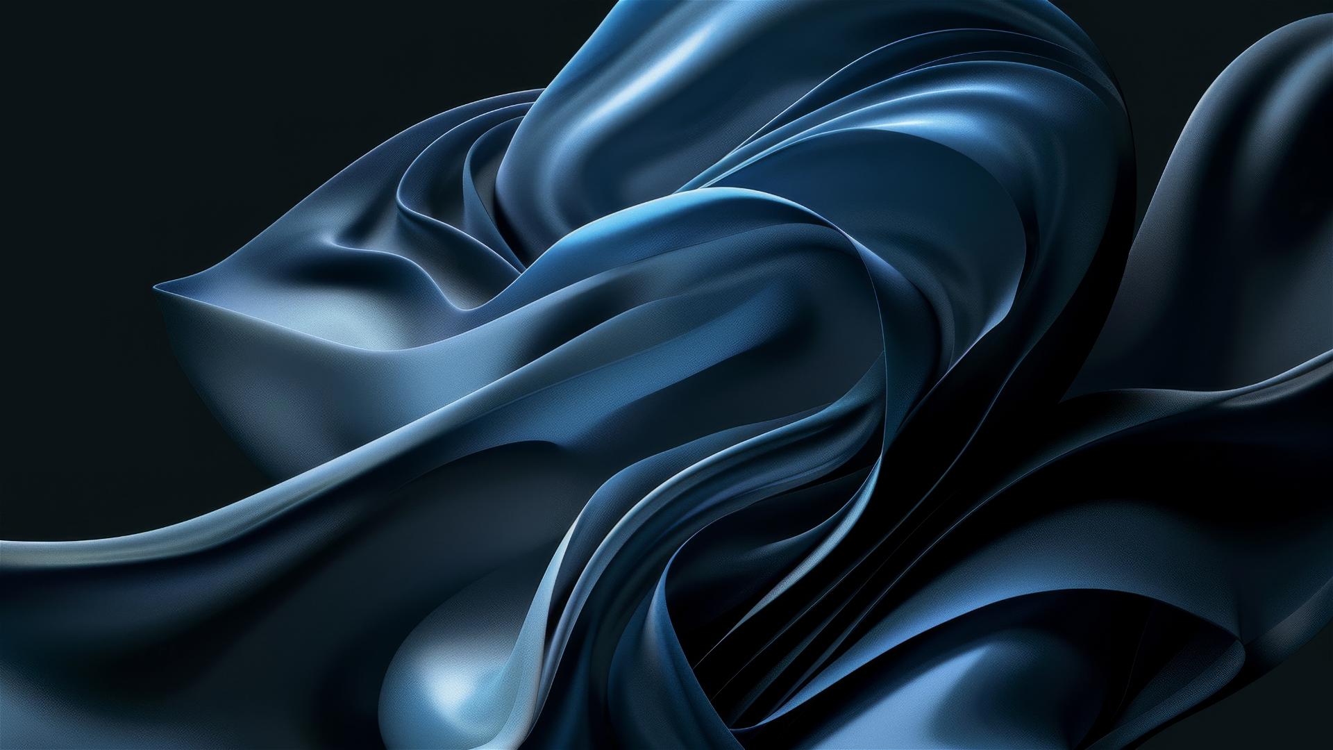 Black and azure flowing shapes on iPhone screen