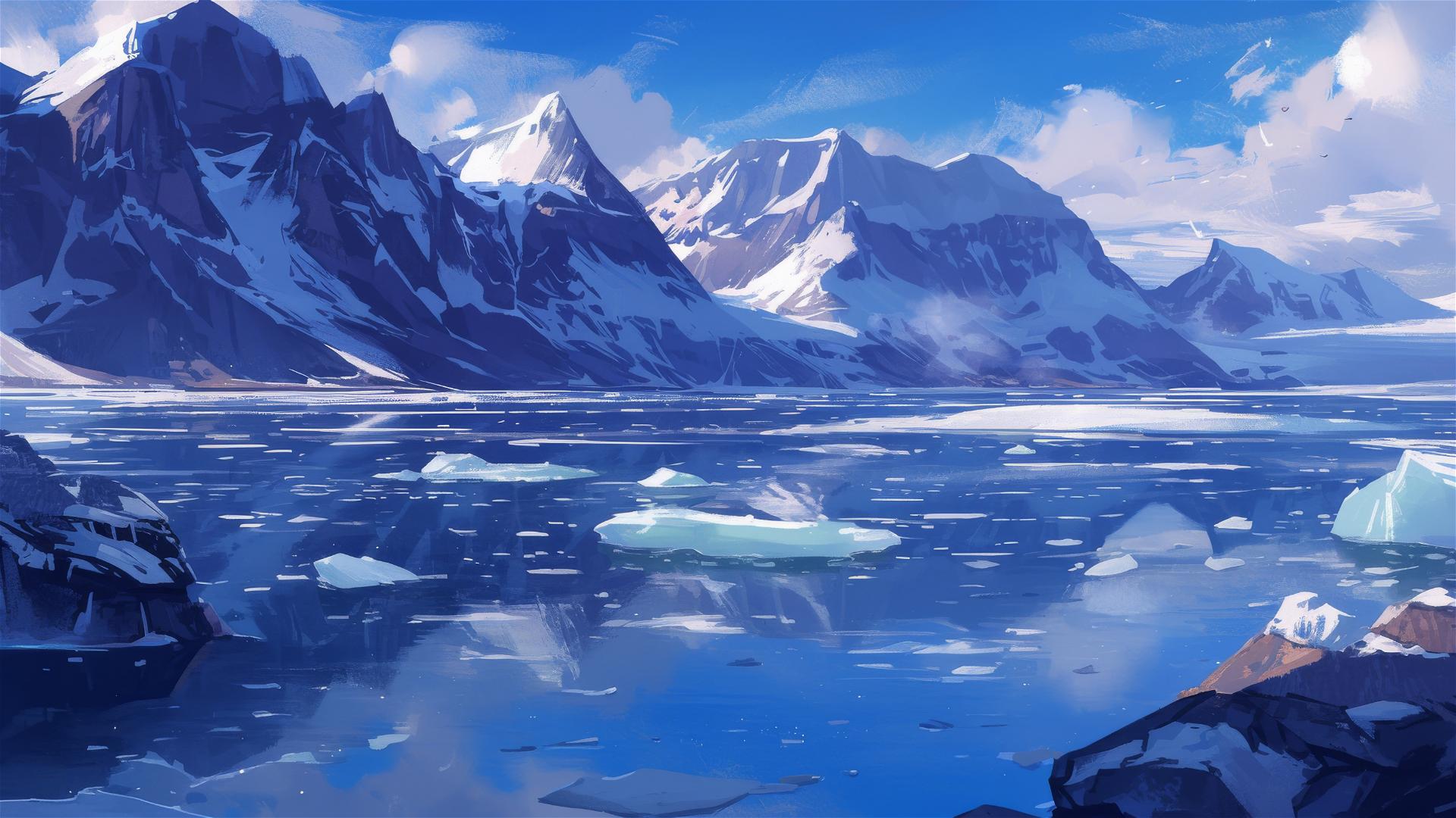 Silent glacier calving into a serene bay