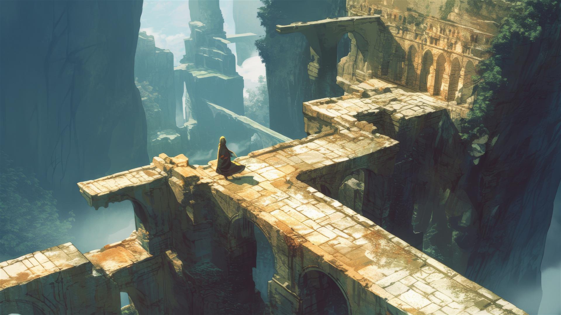 Gigantic stairway-like mountain ledges