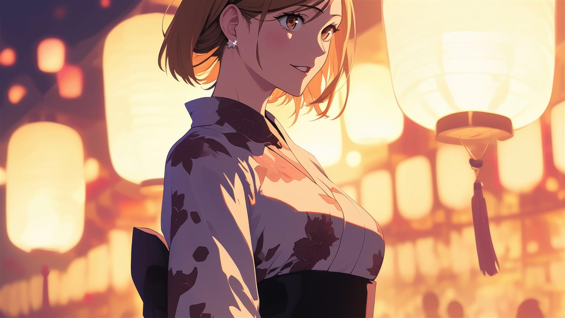 Nobara Kugisaki in summer yukata at lantern-lit Japanese festival