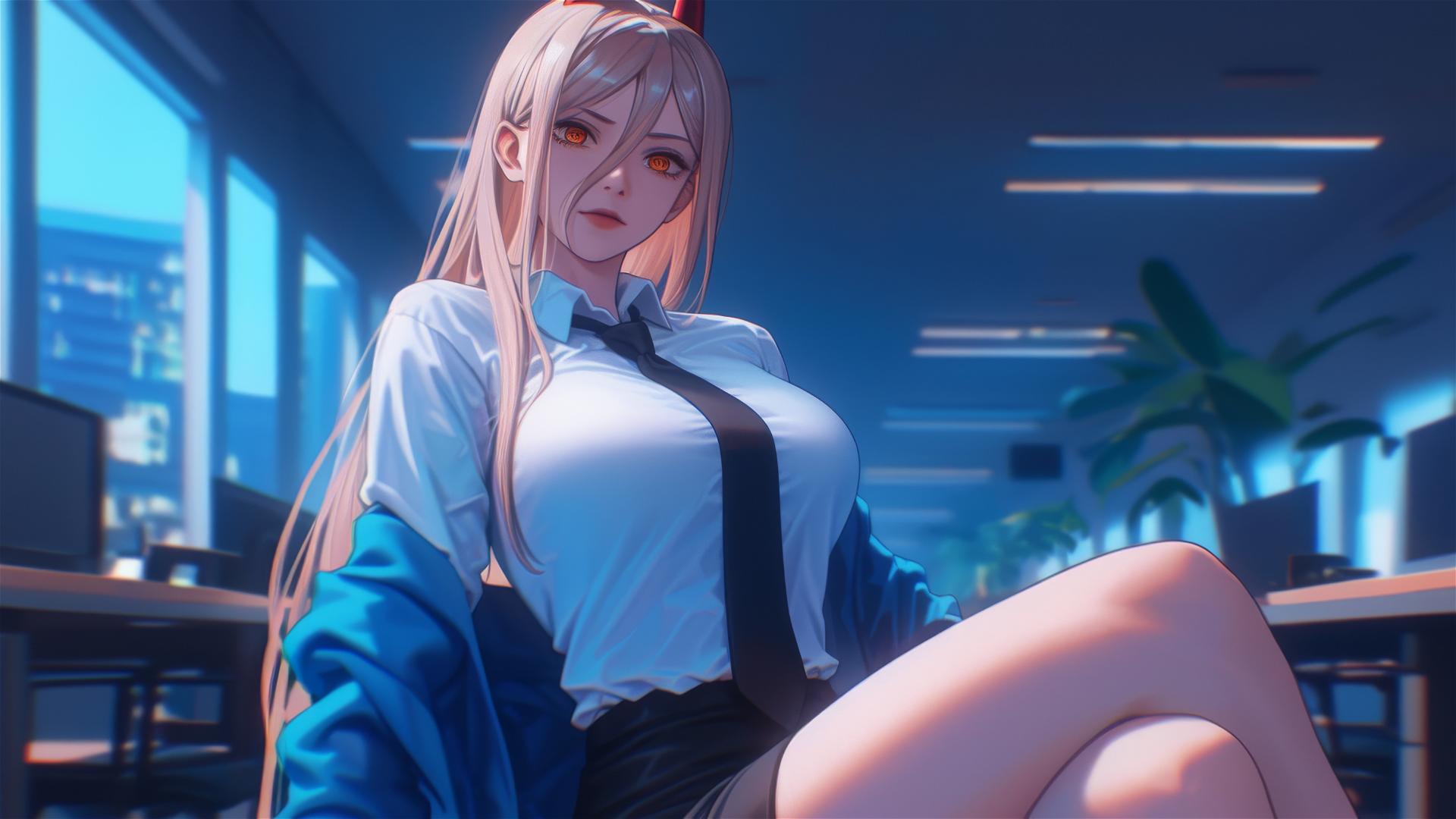 4k HD Wallpaper: Thematic Focus on 'Power' from Chainsaw Man in Office ...