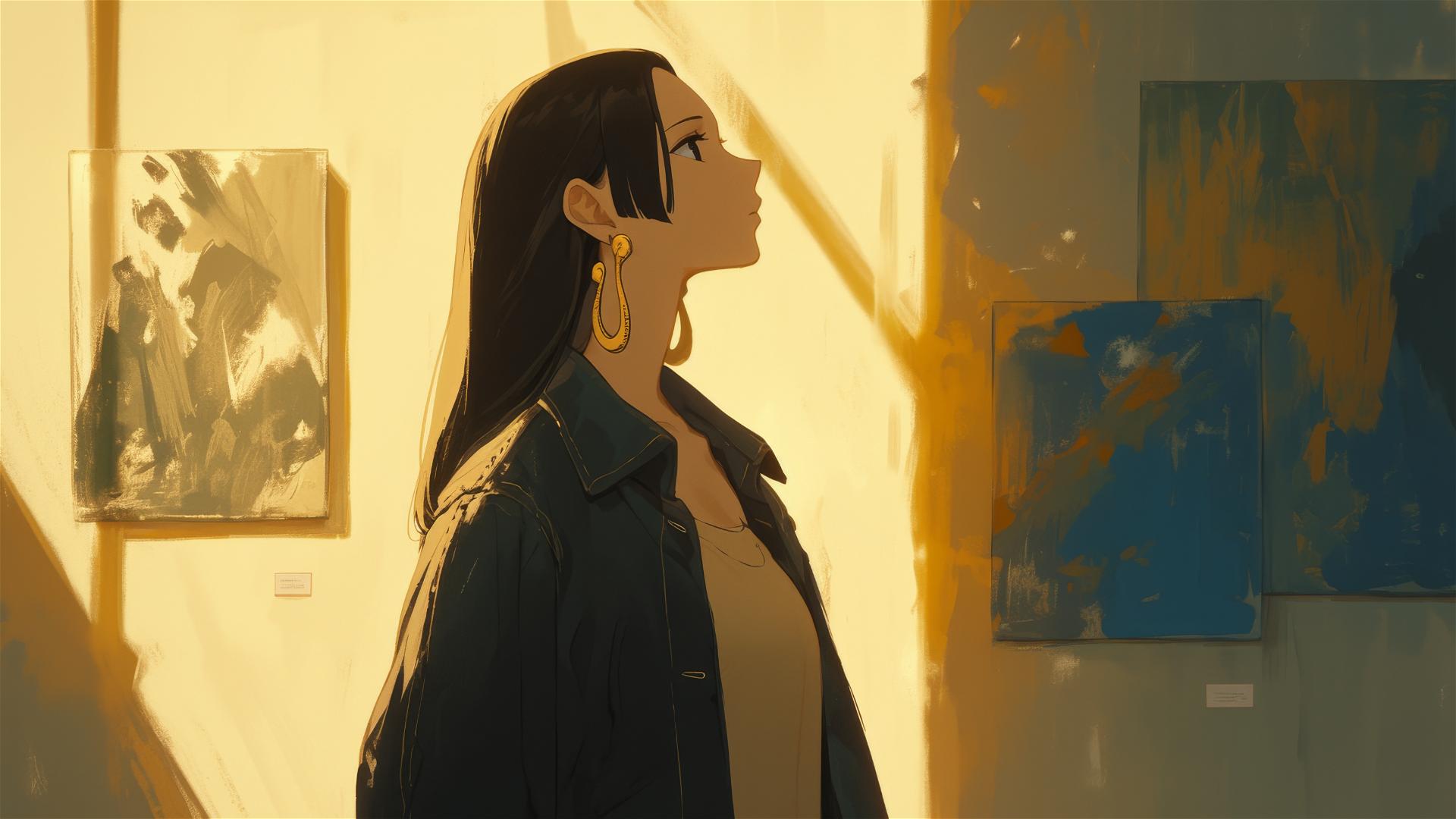 Boa Hancock from One Piece in an art gallery under soft lighting
