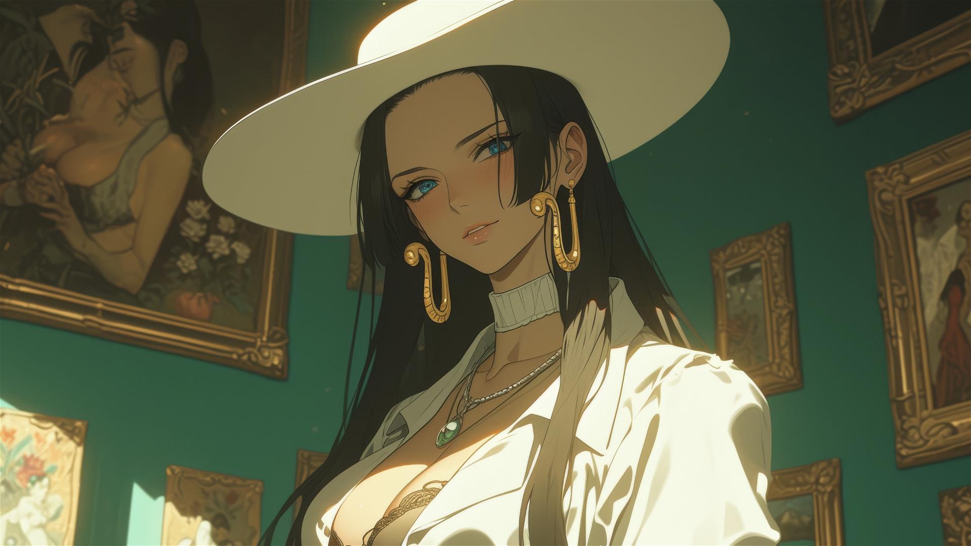 Boa Hancock from One Piece wandering in an art gallery