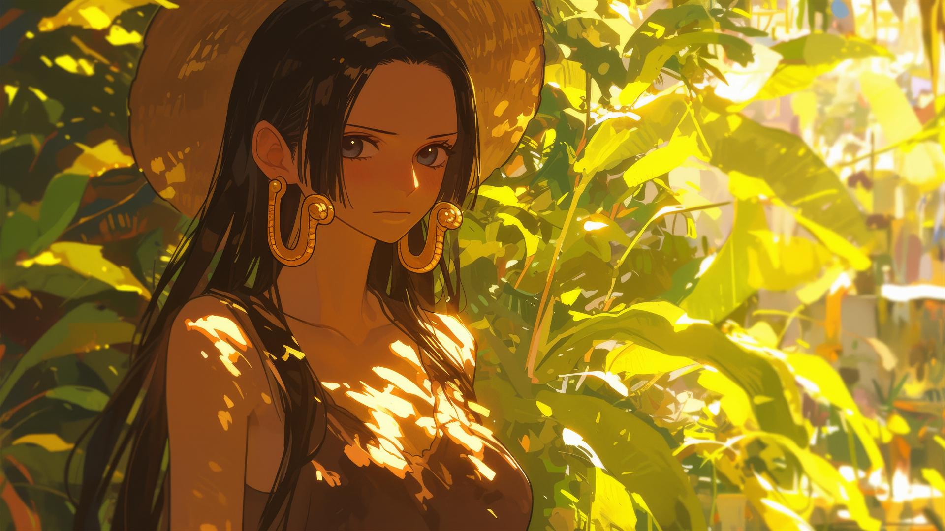 Boa Hancock from One Piece in a sunlit garden