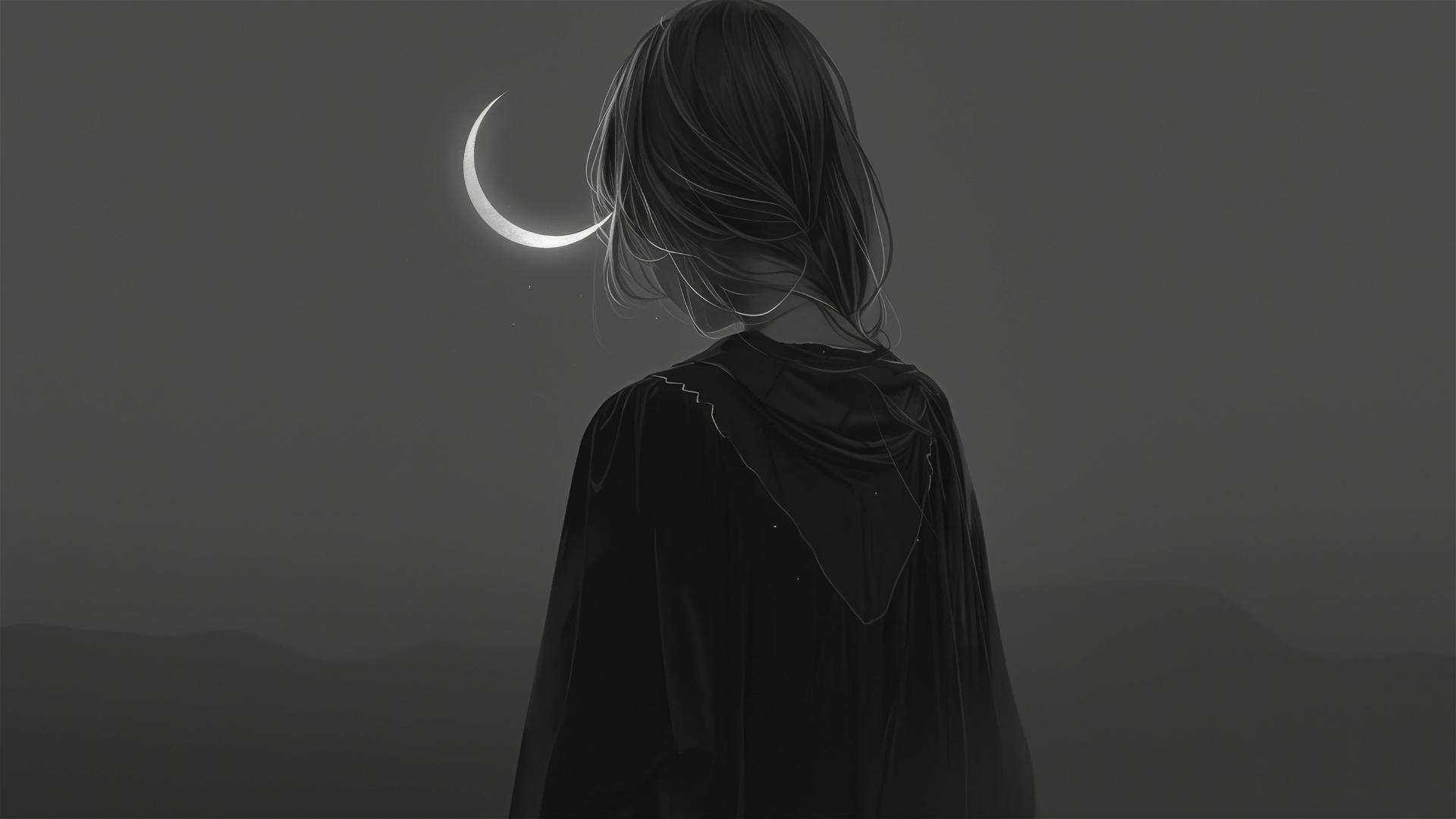 Crescent moon casting glow in black void