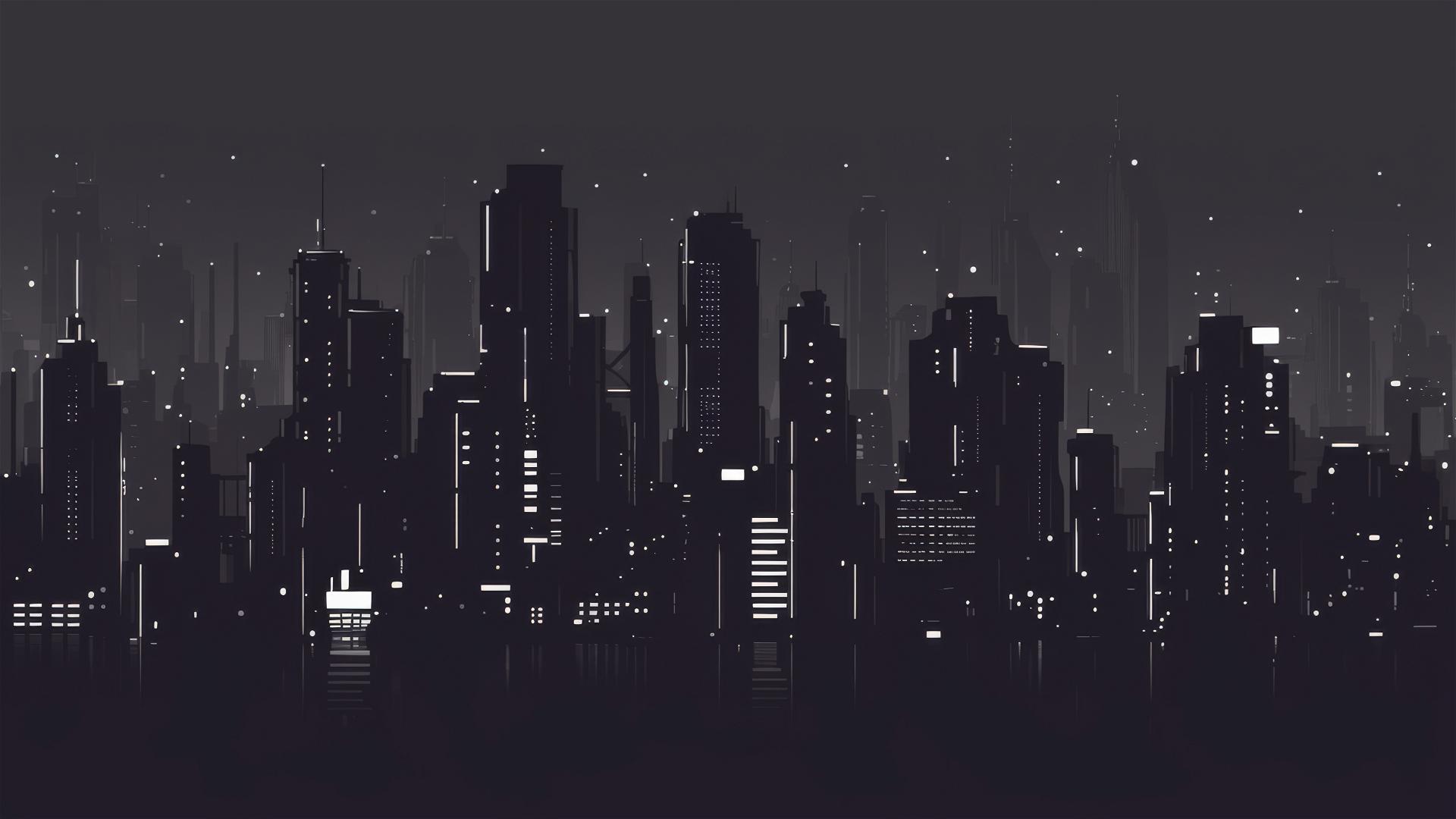 Black skyline silhouette against lighter night sky