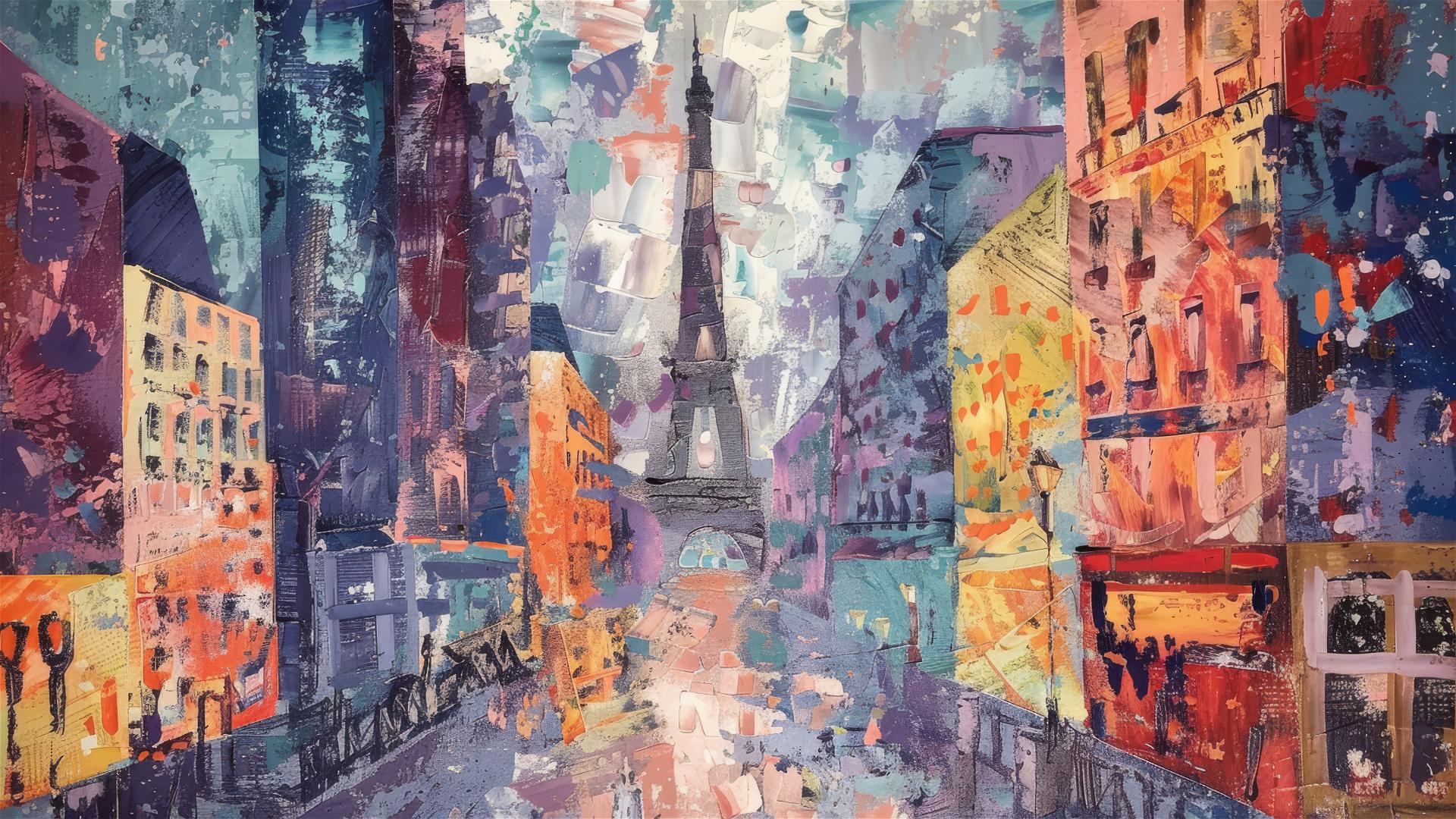 Abstract painting of Paris with vivid colors