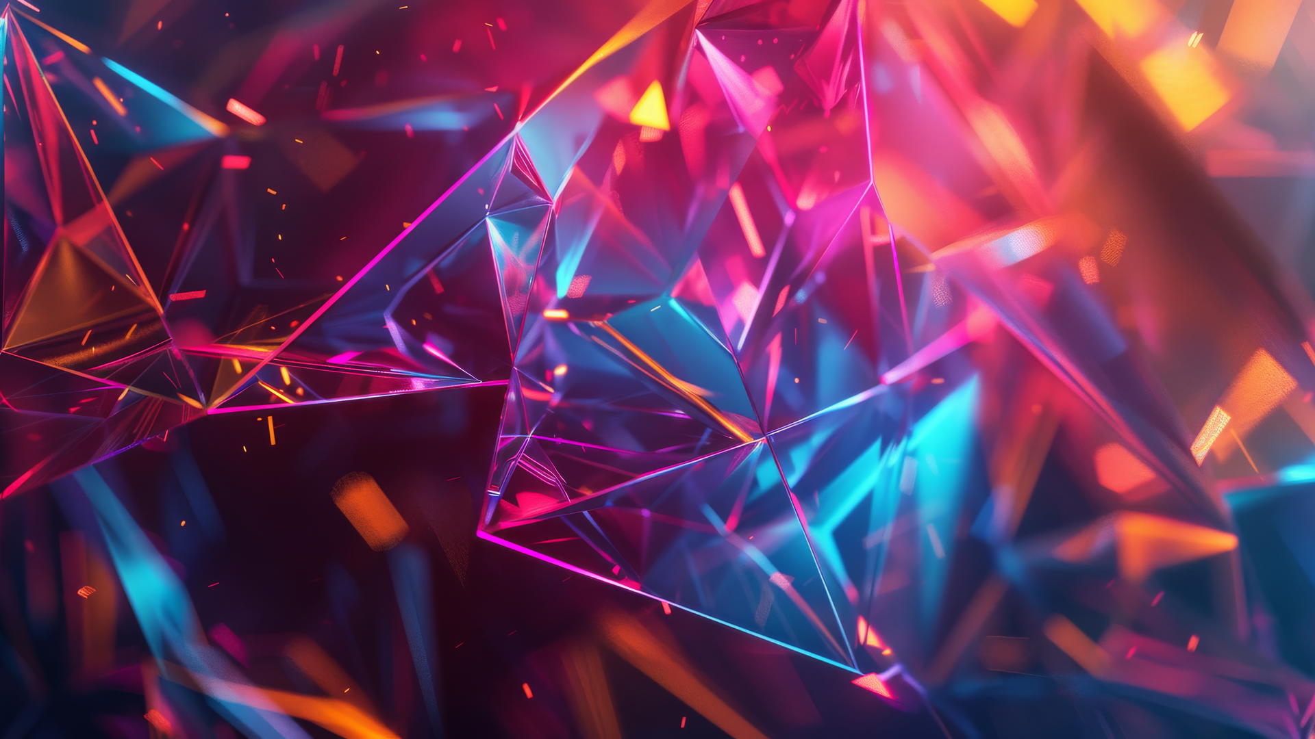 Abstract design with lines and triangles in colorful background with cinematic lighting
