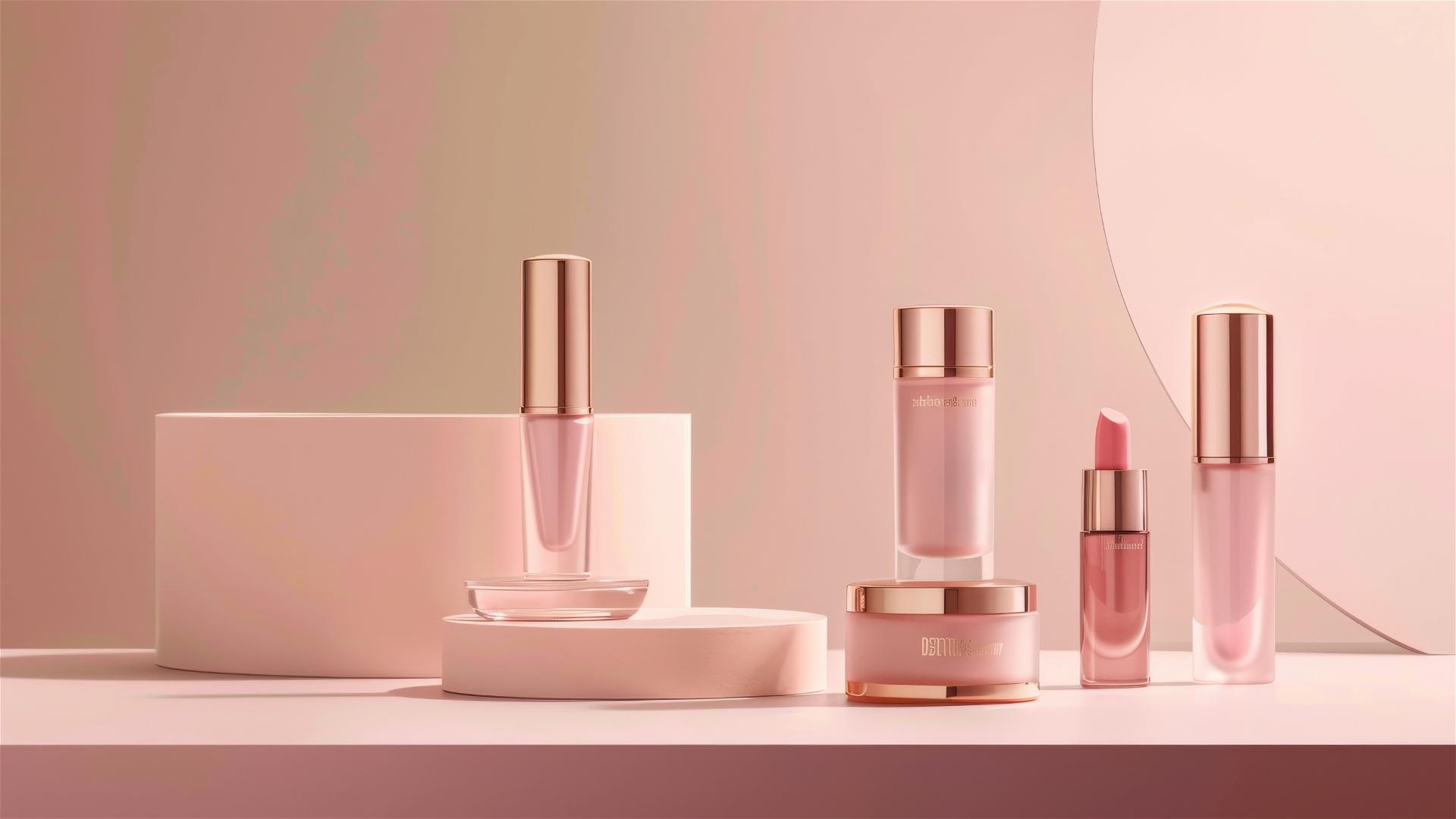 Minimalist pink beauty products with 80s lighting