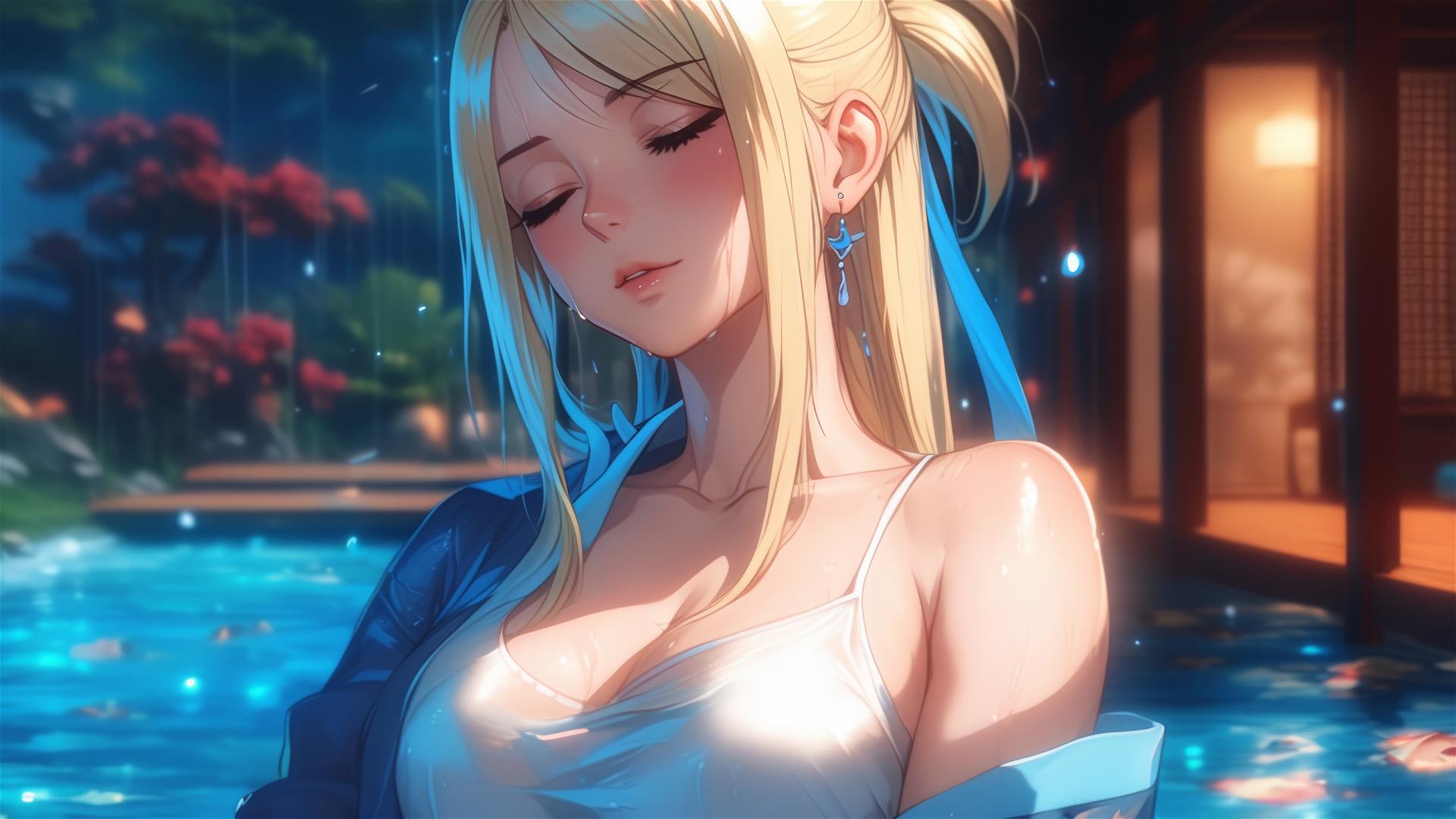 Lucy Heartfilia resting in apartment under moonlight
