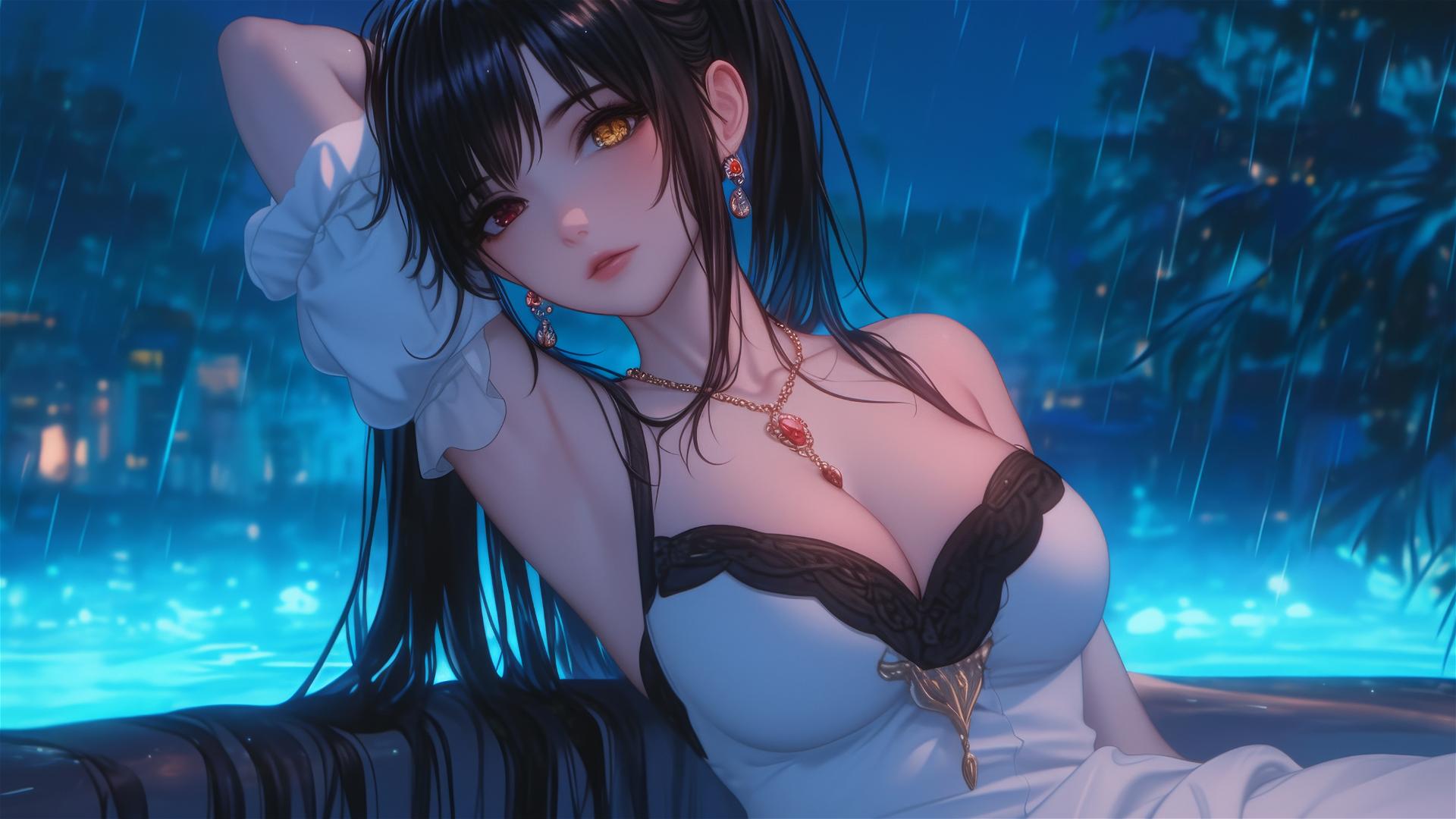 Kurumi Tokisaki from Date A Live resting in a bathtub under moonlight.