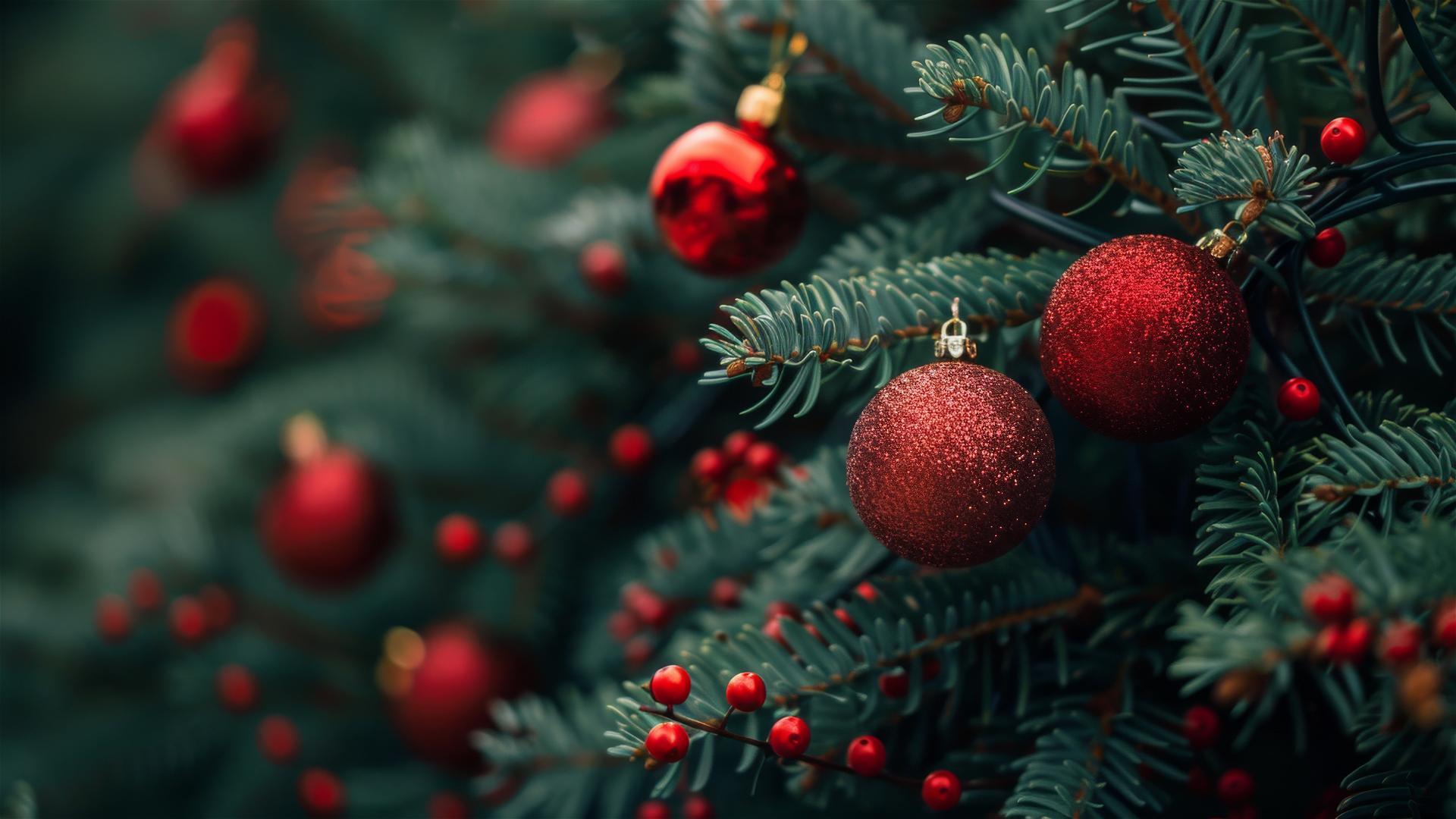 Festive Christmas background with decorations in 4K resolution