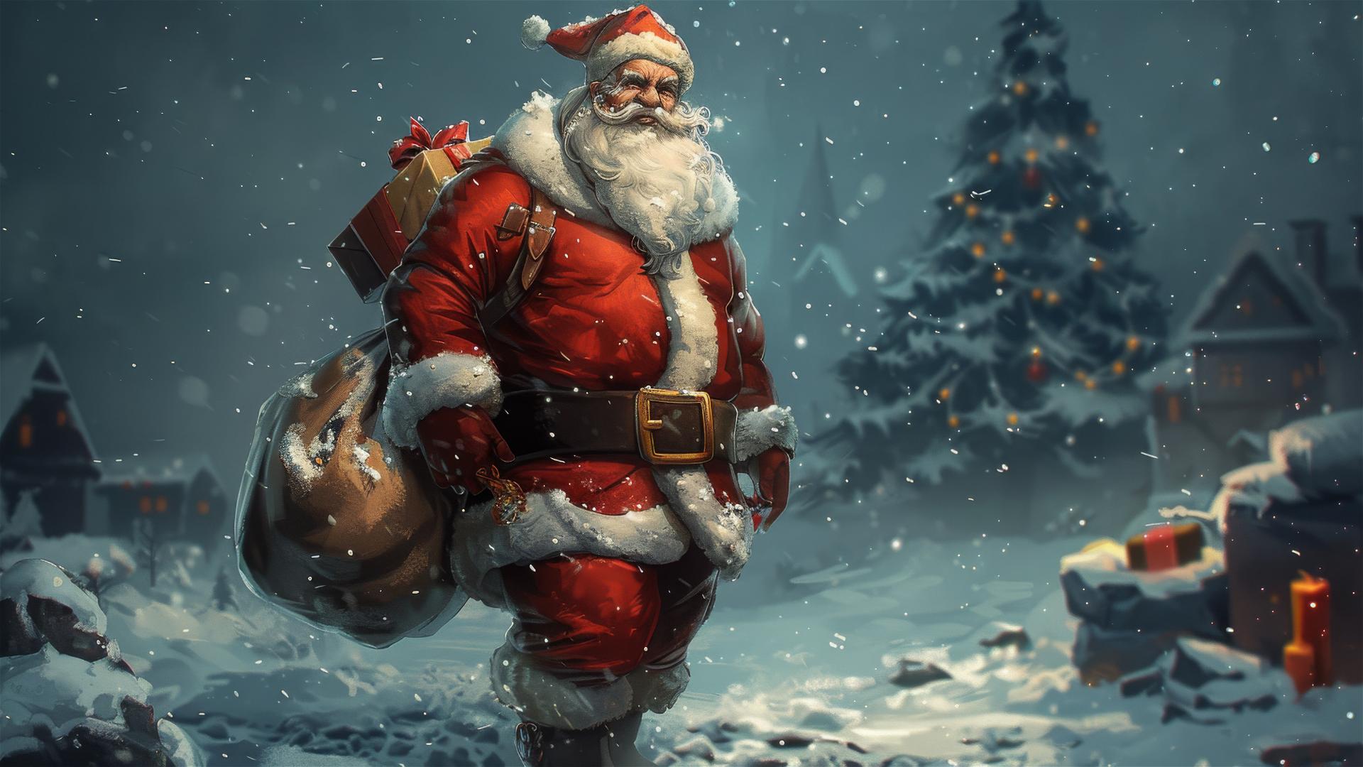 Santa Claus with gift bag in League of Legends style