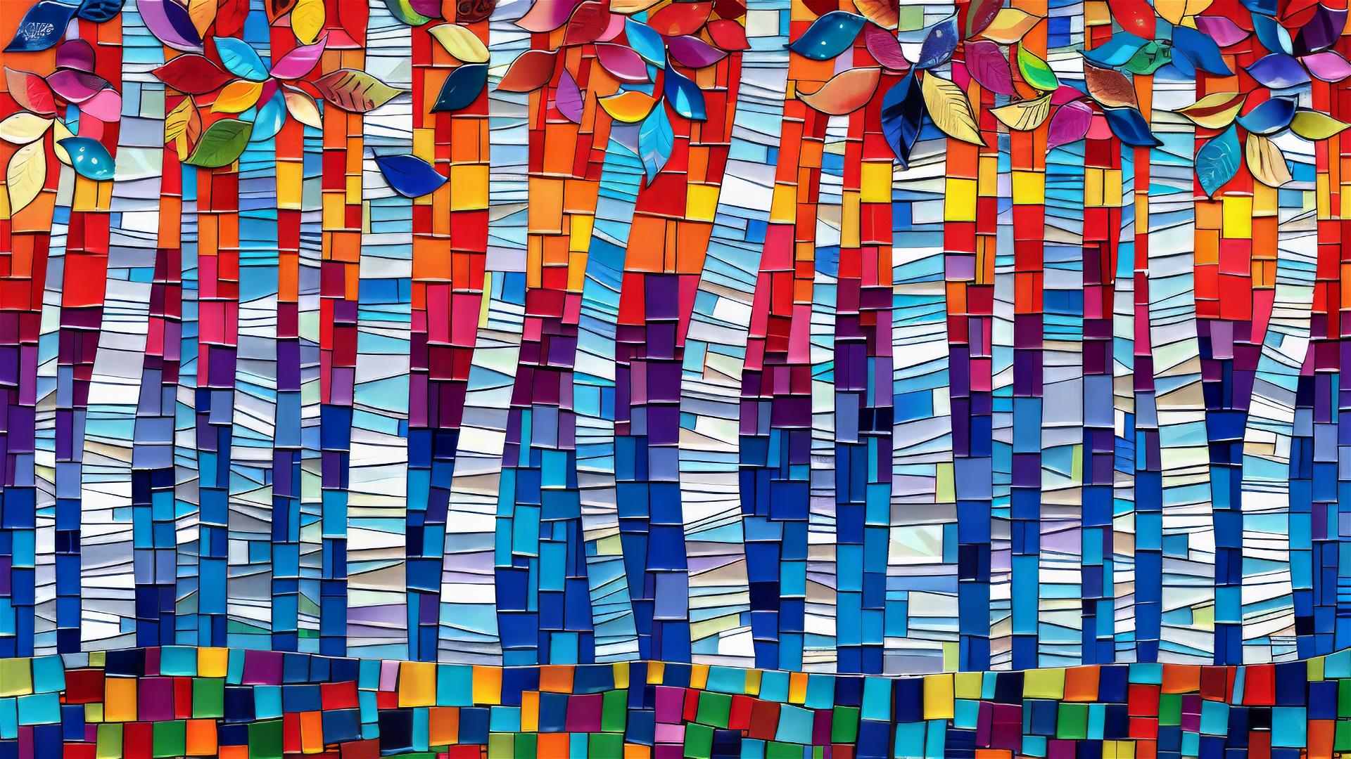 Autumn forest with hidden creatures under a starry sunset sky, inspired by Gustave Klimt