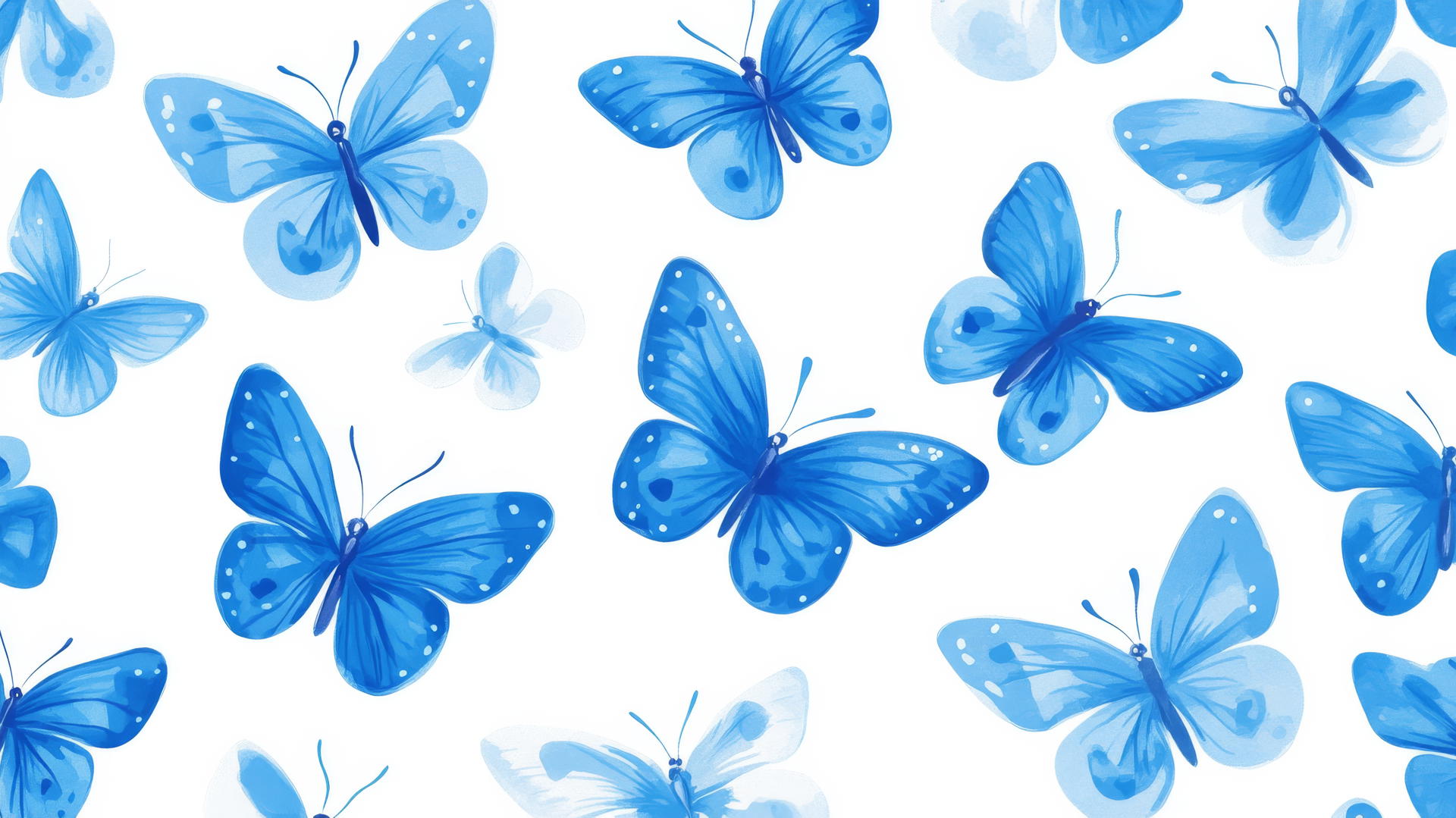 preppy wallpaper with small blue butterflies on a white background