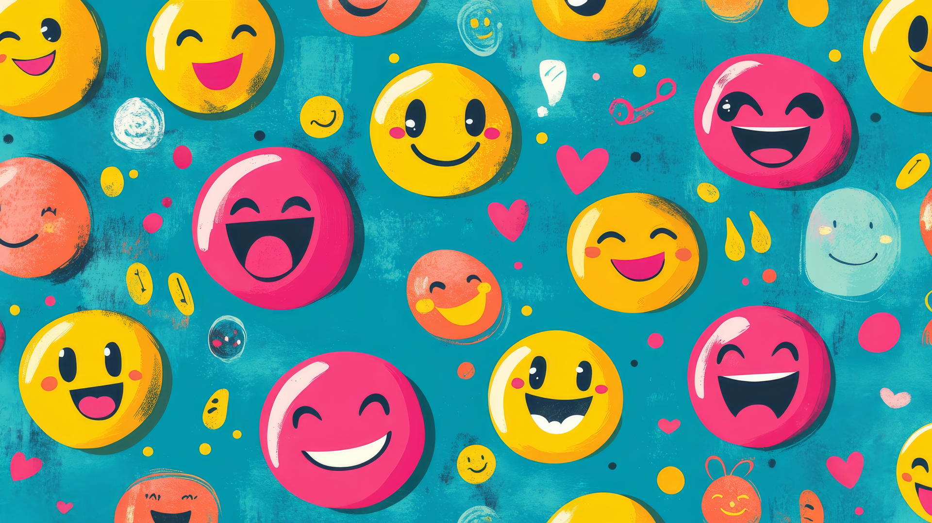 preppy wallpaper with colorful cartoon emoticons on teal background