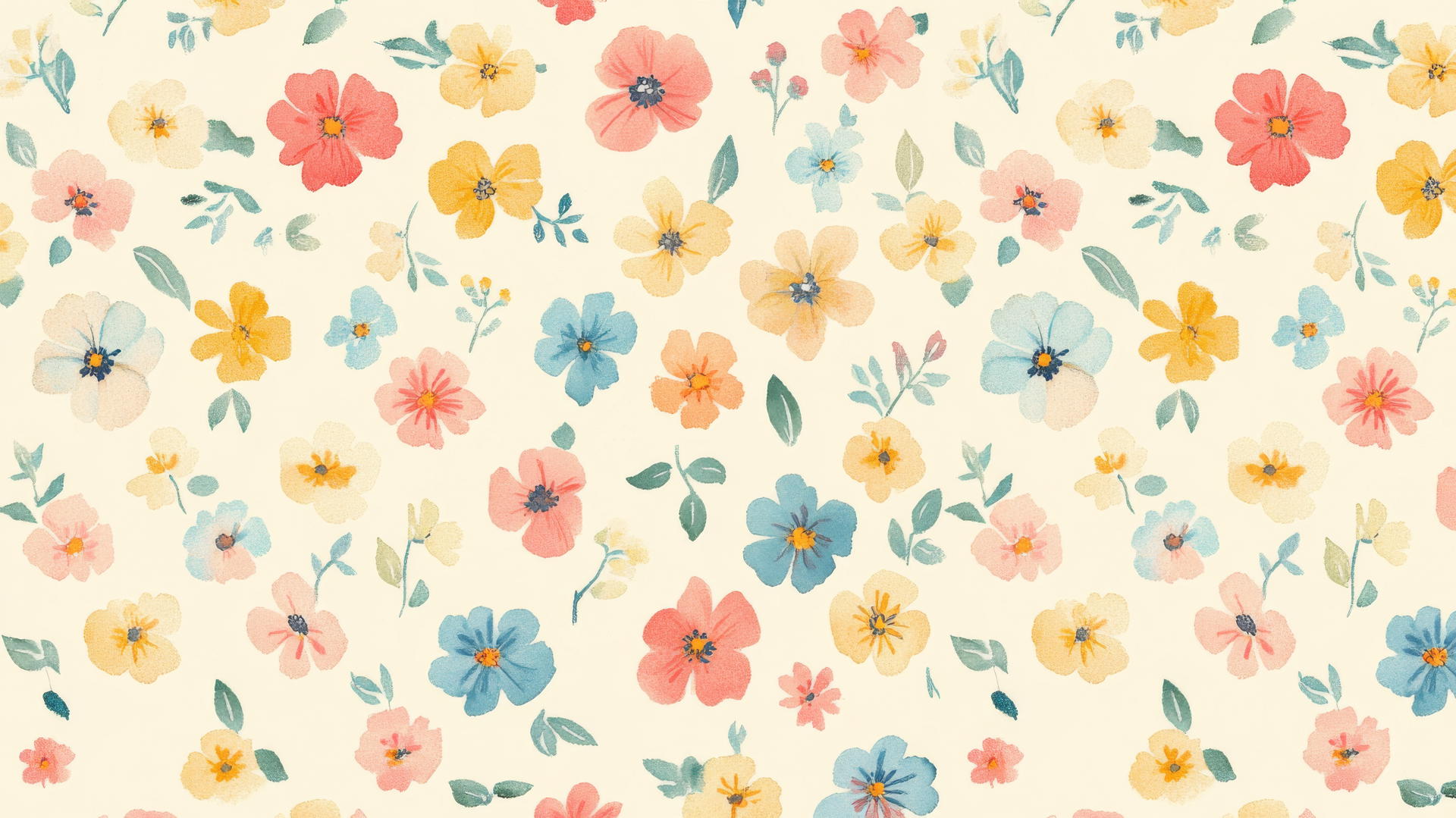 preppy wallpaper with small colorful pastel flowers on a cream background