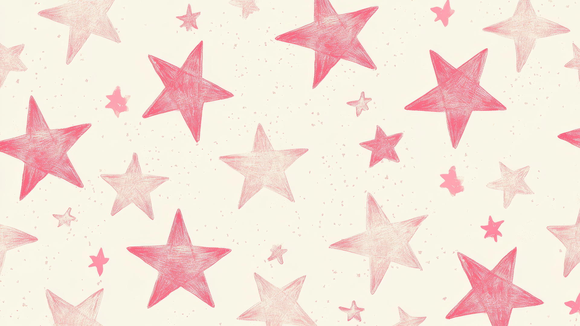 Preppy wallpaper with pink stars on a cream background in a hand-drawn style.