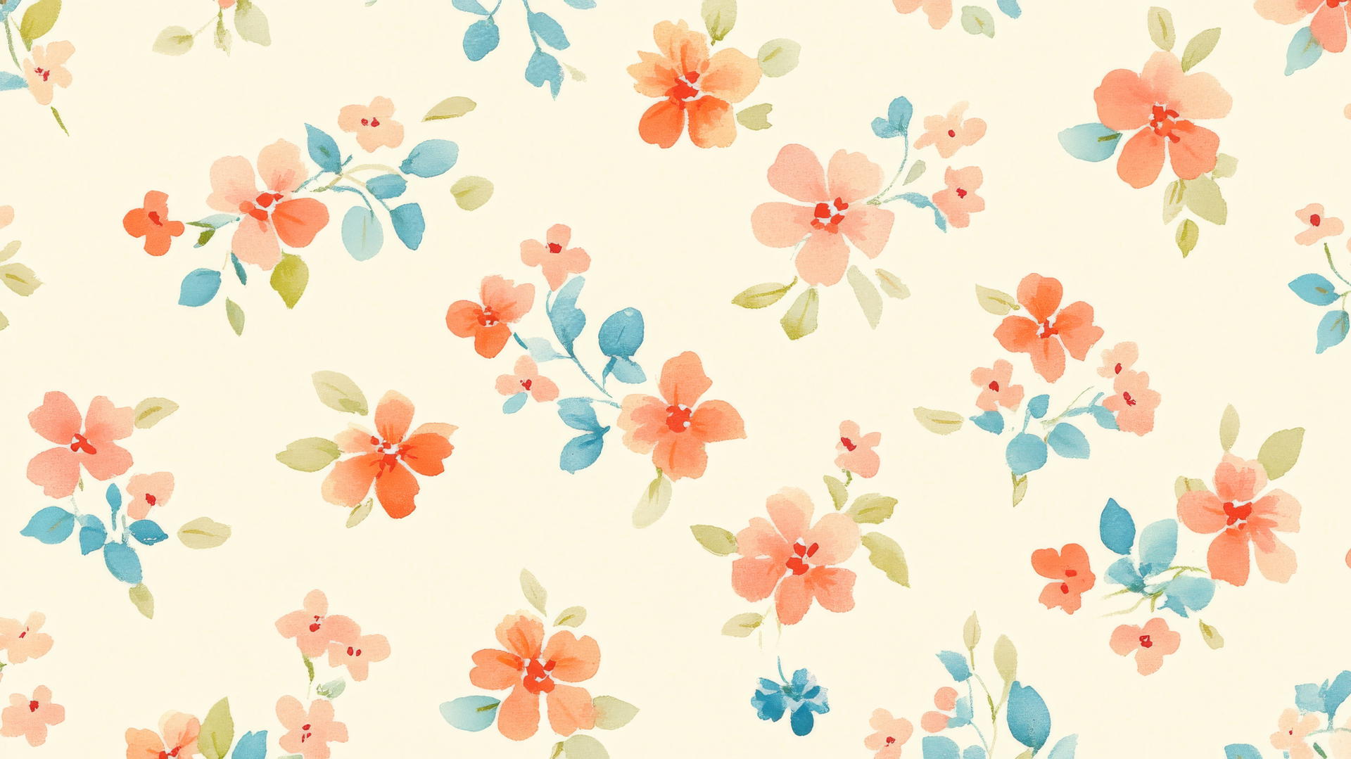 preppy wallpaper: watercolor pattern of small pastel flowers on cream background