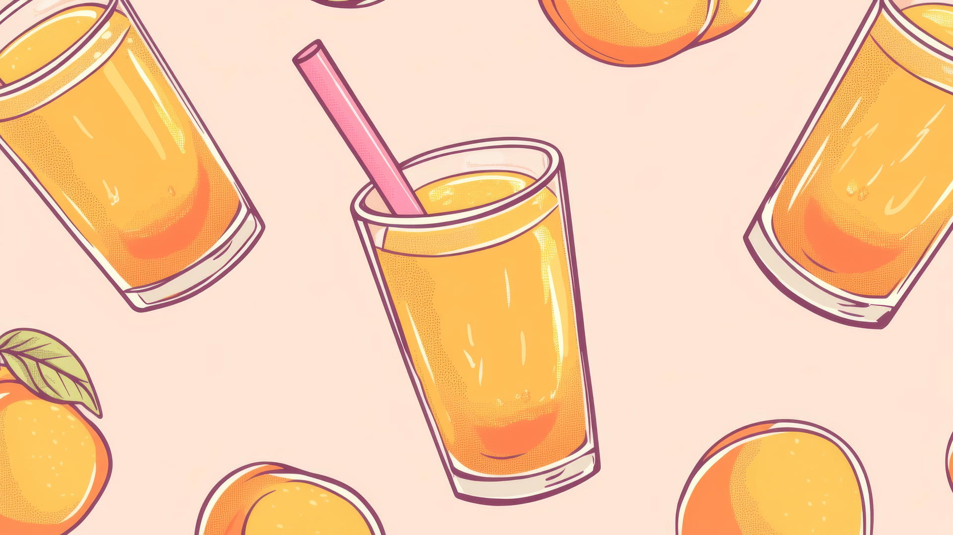 8-bit pixel art peach juice with orange and pink glass outlines, preppy wallpaper