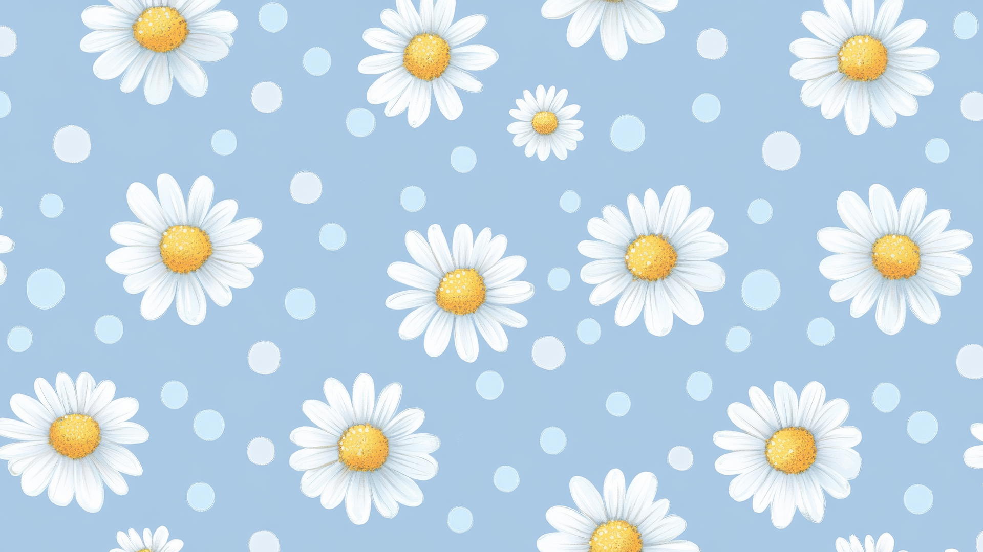 Preppy blue wallpaper with blue polka dots and daisies