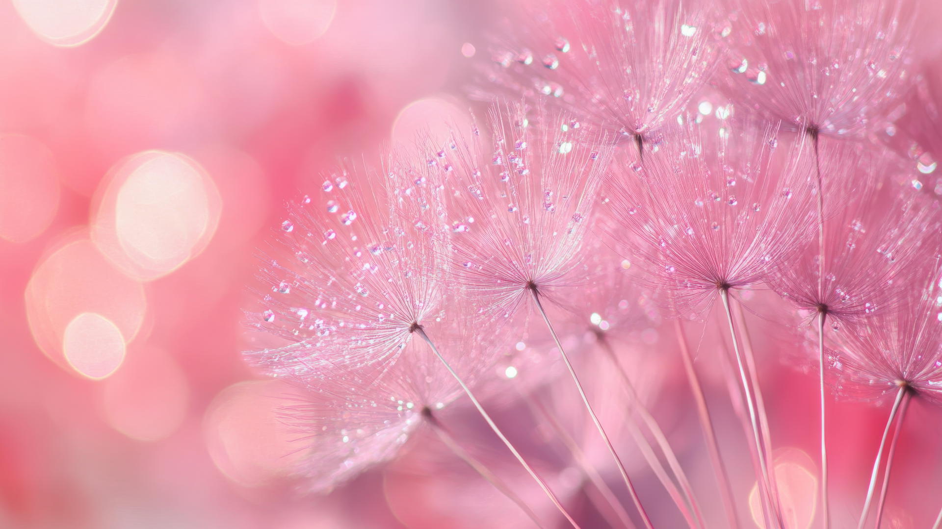 A pink dandelion in bloom with delicate seeds about to float away, pink wallpaper aesthetic