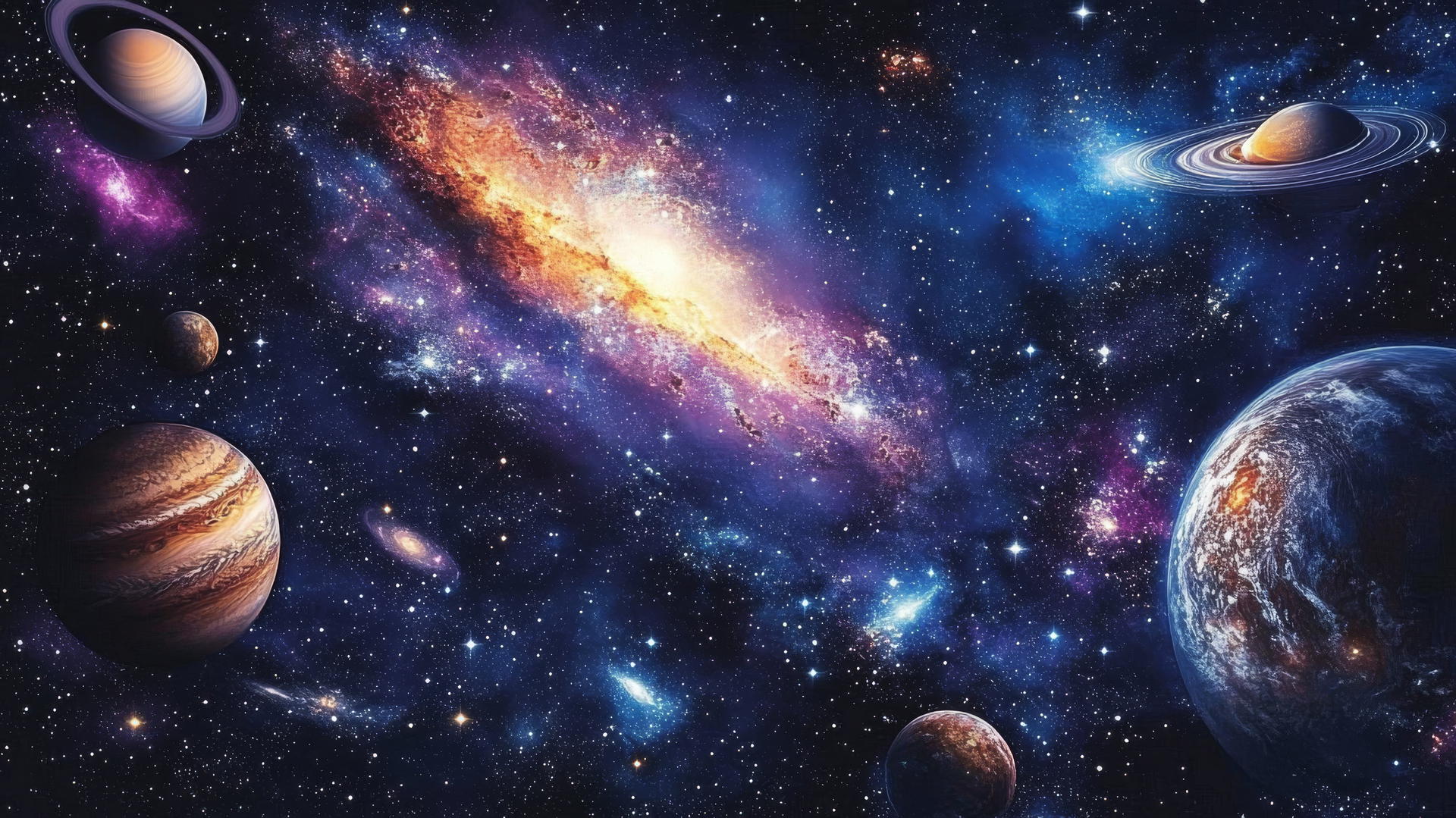 Black wallpaper for girls featuring galaxies, stars, and planets in vibrant hues.