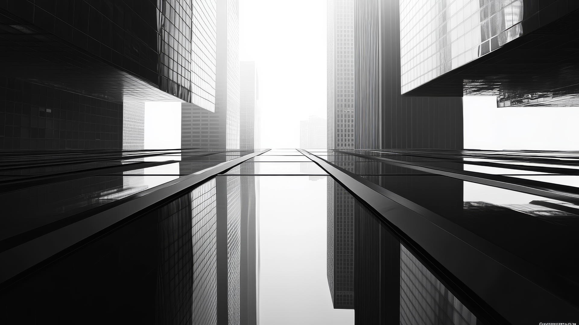 black and white aesthetic wallpaper of a modern city skyline with high-rise buildings