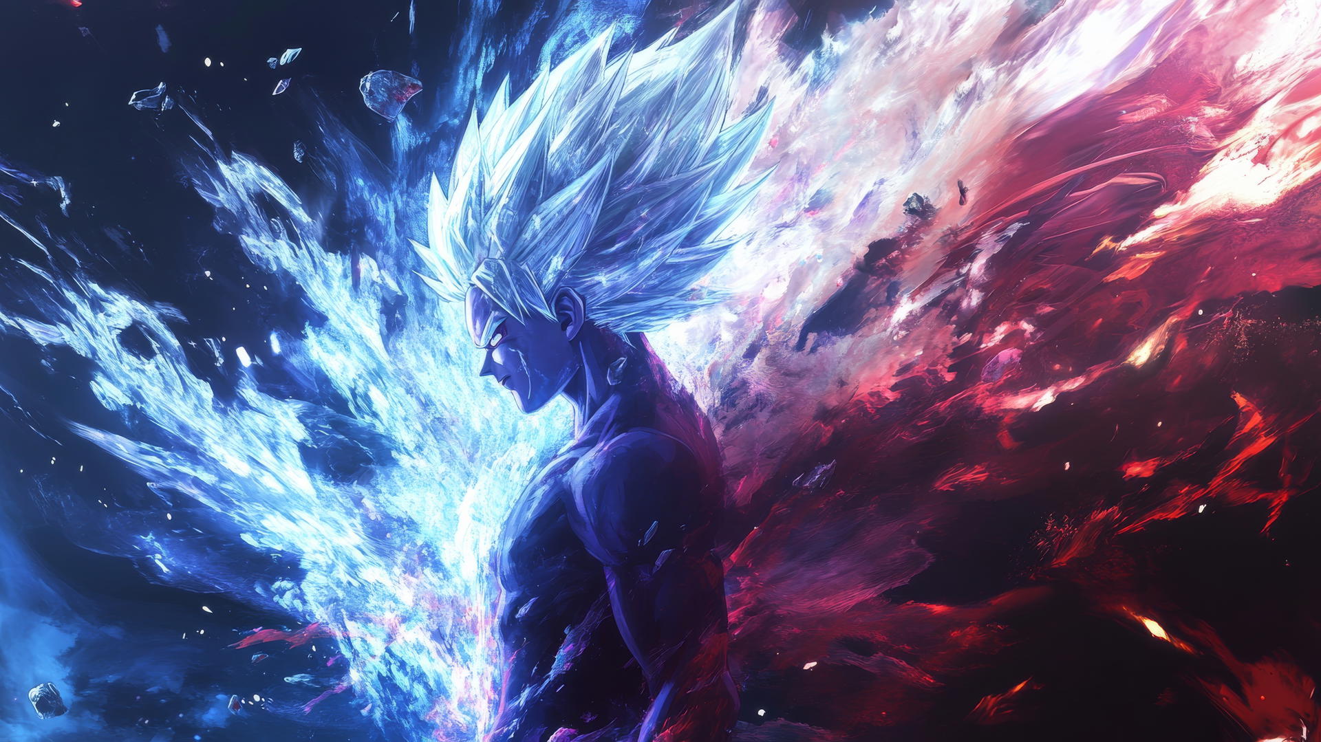 Goku Ultra Instinct wallpaper 4K, silver hair, glowing eyes, bursting crystalline aura