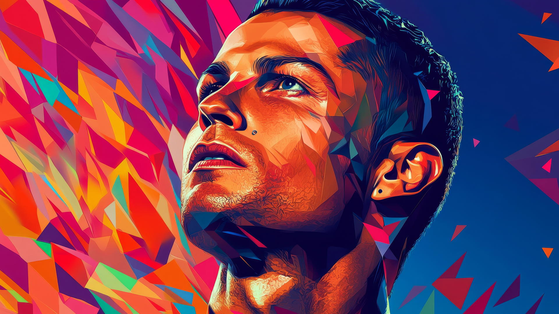 wallpaper ronaldo with vibrant geometric shapes and modern background