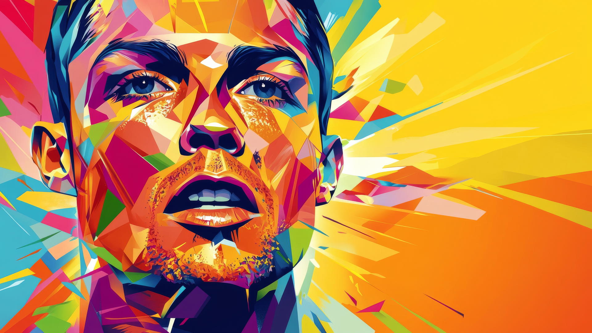 Wallpaper Ronaldo: abstract design with fragmented colorful geometric shapes of Ronaldo's face