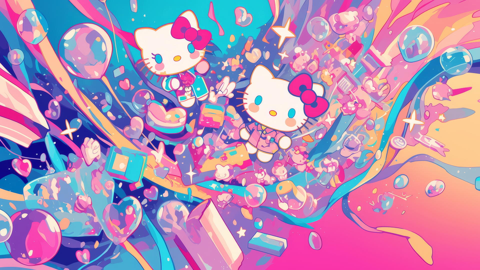 y2k hello kitty wallpaper aesthetic with glossy text and pastel colors