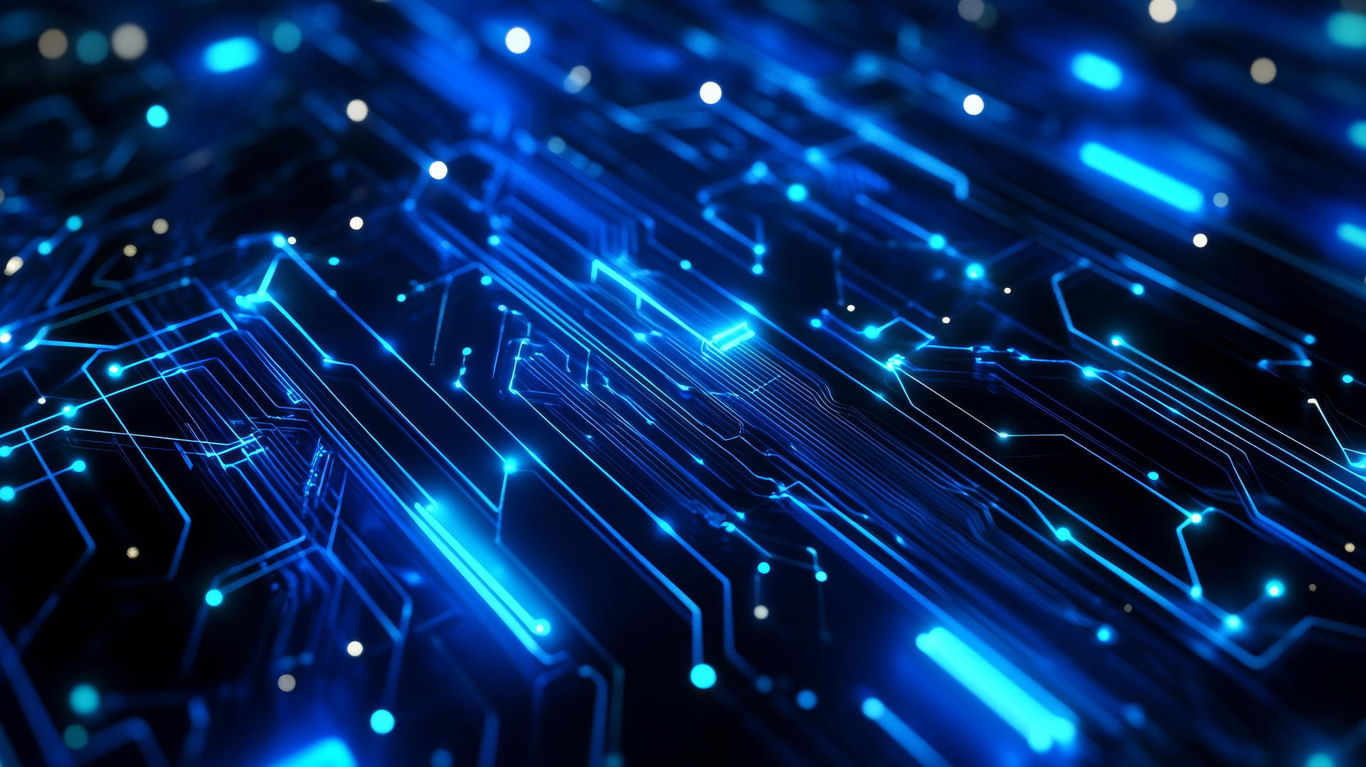 futuristic digital circuitry blue wallpaper with glowing blue circuits on dark blue background