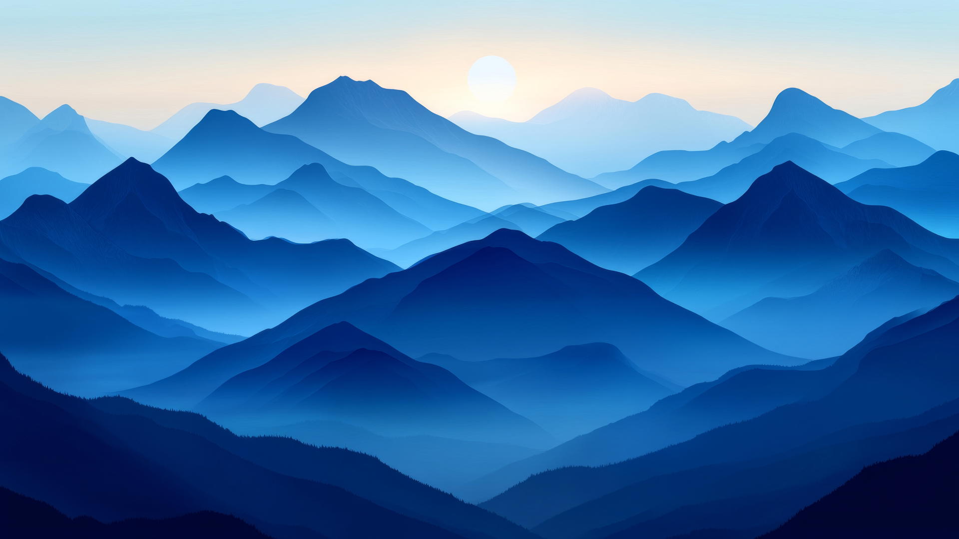 aesthetic wallpaper blue mountain silhouettes at dawn