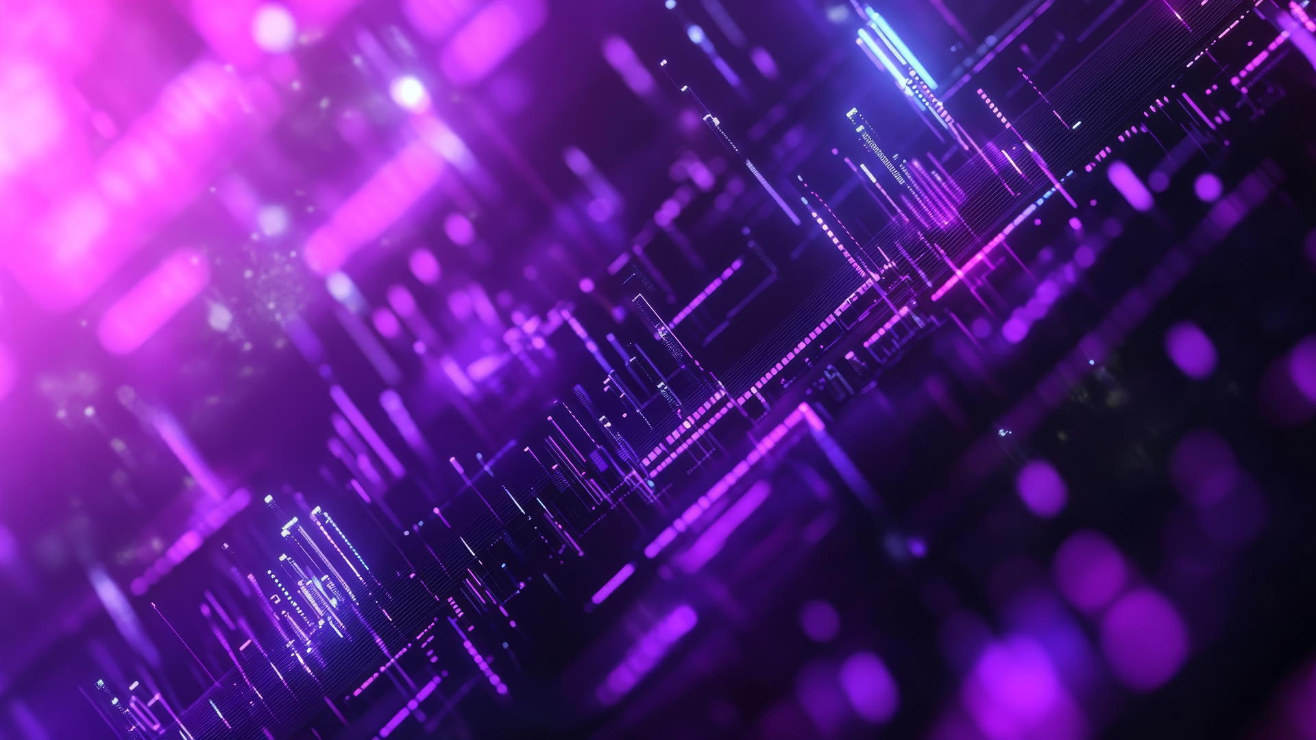 purple aesthetic wallpaper 4k with holographic shapes and neon grids