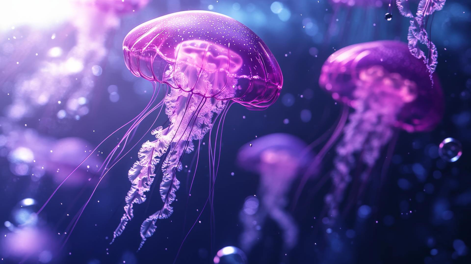 wallpaper purple 4k with glowing jellyfish in underwater scene