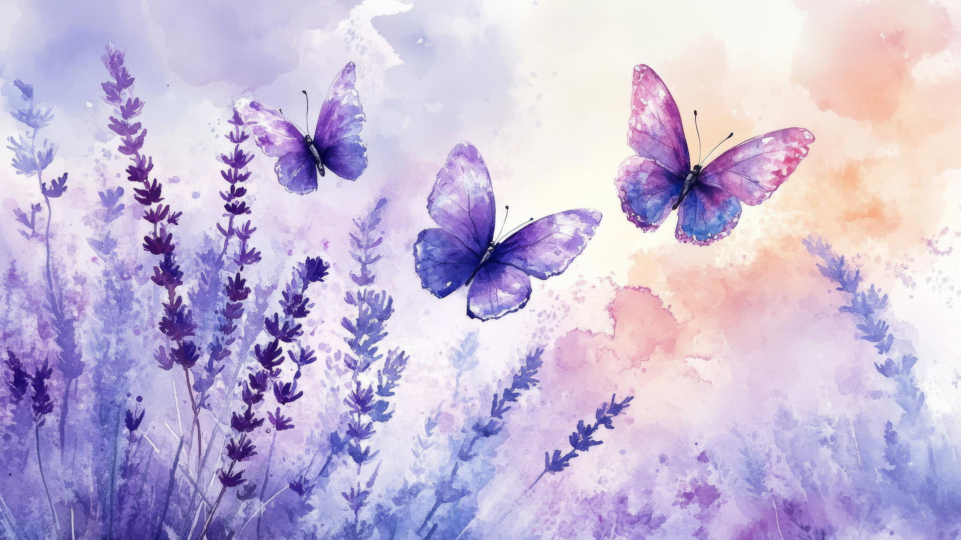 purple butterfly wallpaper with lavender field and pastel colors