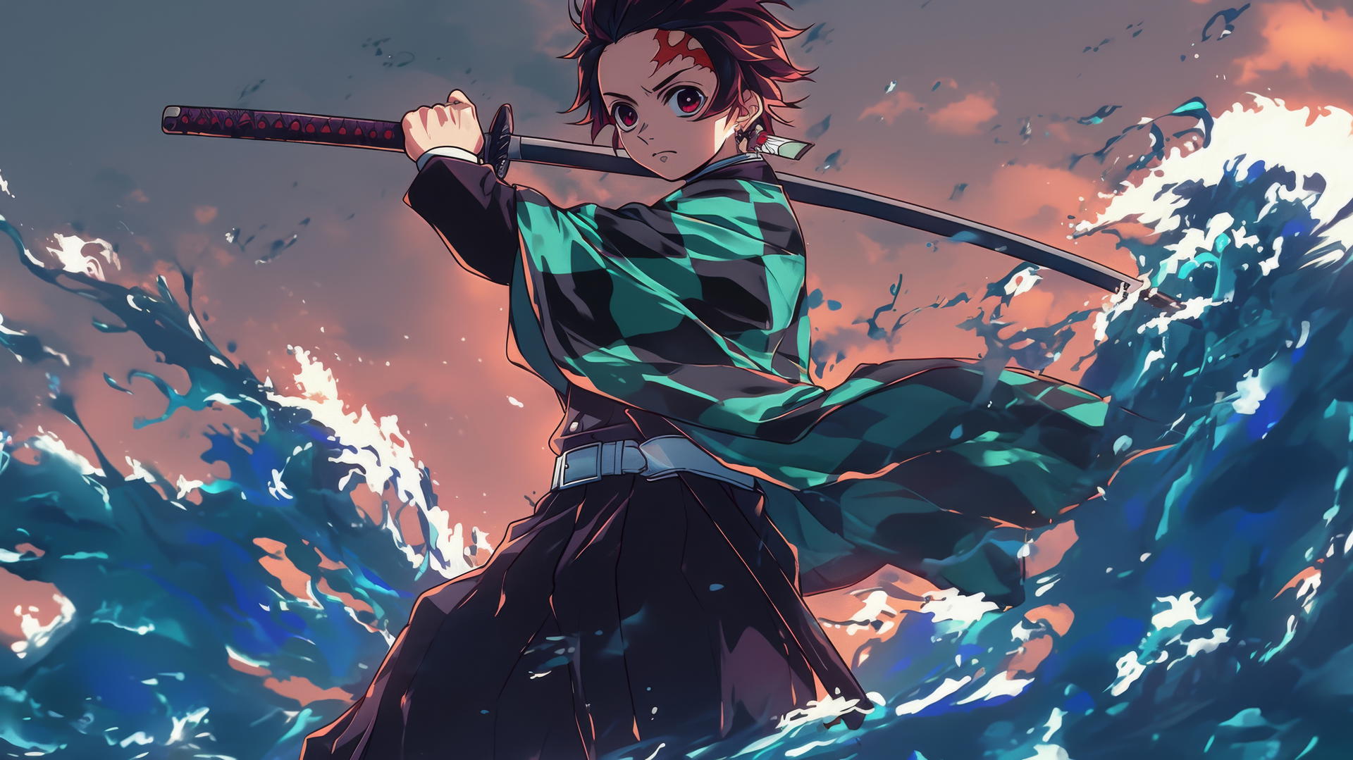 demon slayer tanjiro wallpaper 4k with a warrior standing against a stormy backdrop