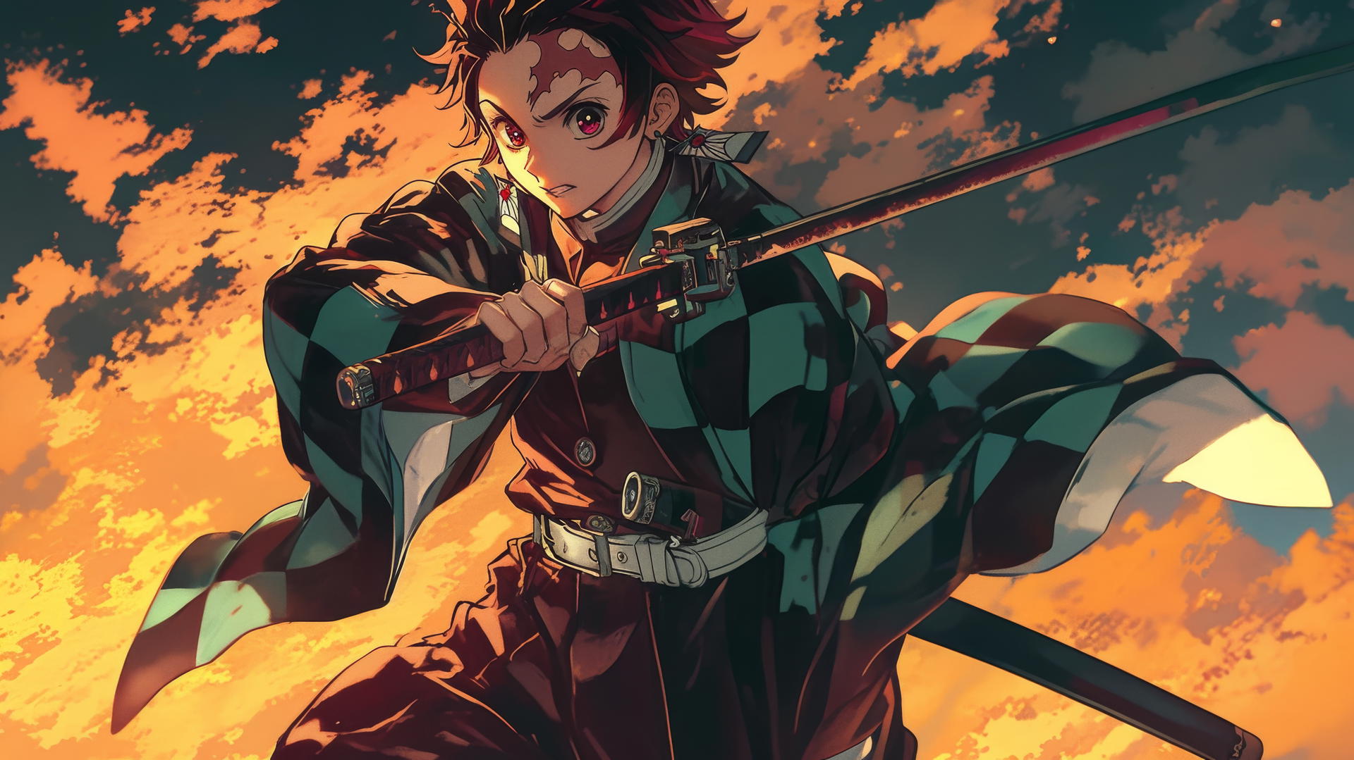 Demon Slayer Tanjiro 4K wallpaper with Baroque painting style