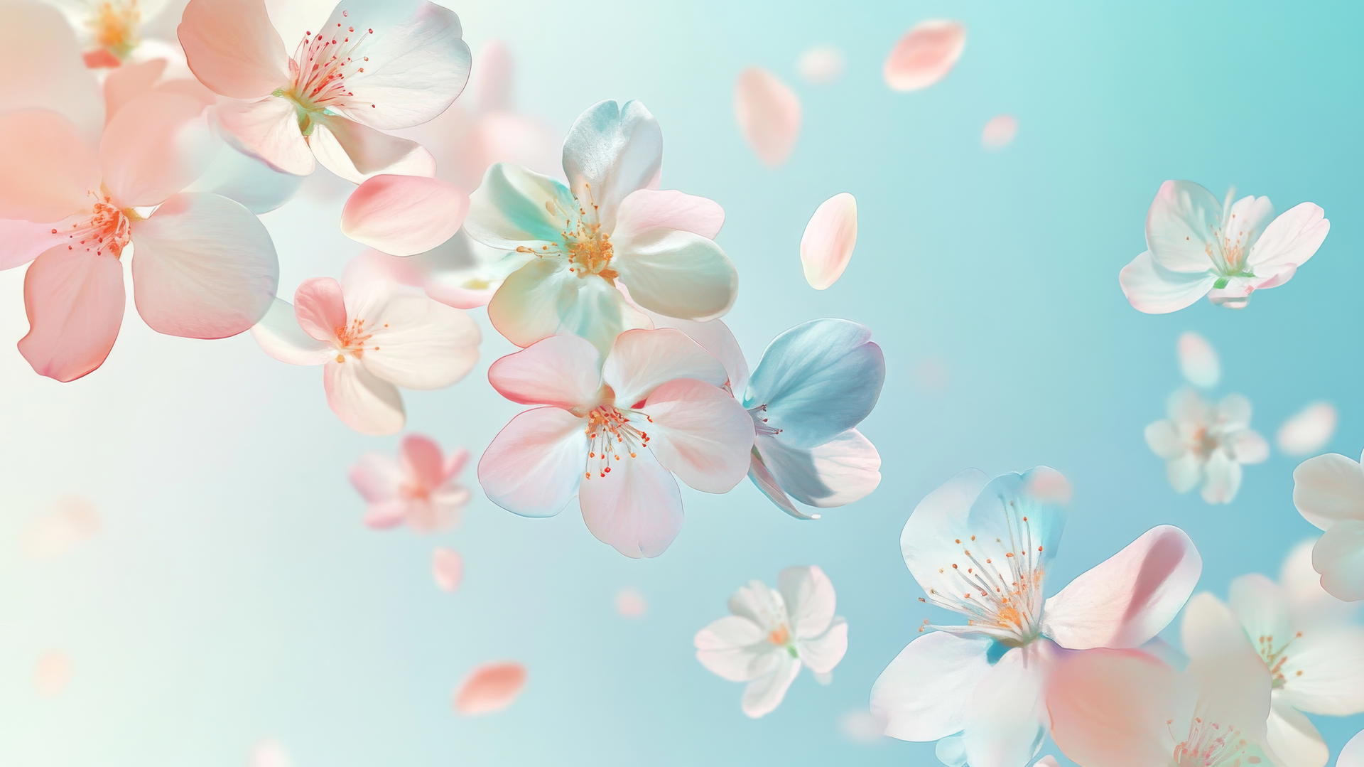 Refreshing floral digital spring wallpaper with delicate pastel petals