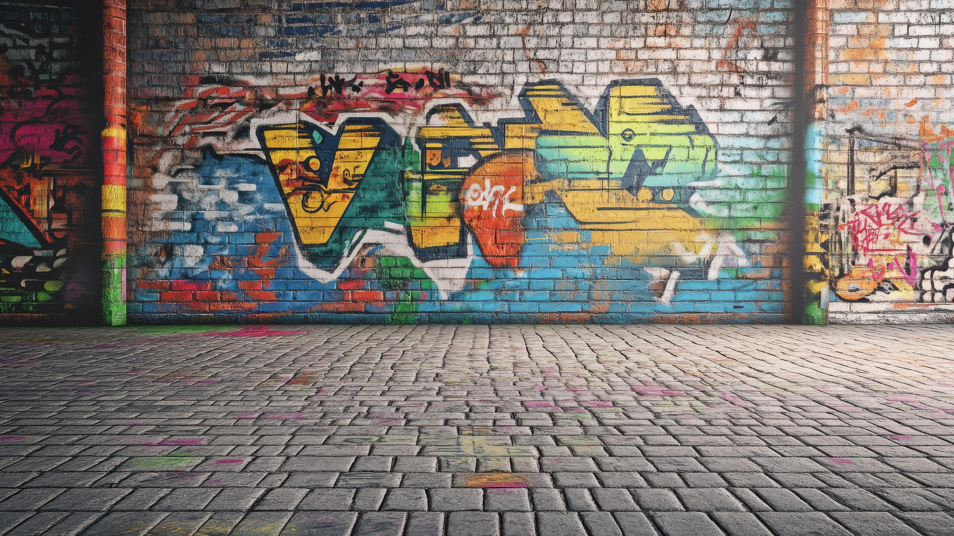 cool wallpapers for boys with a graffiti-style mural, bold colors, and edgy designs
