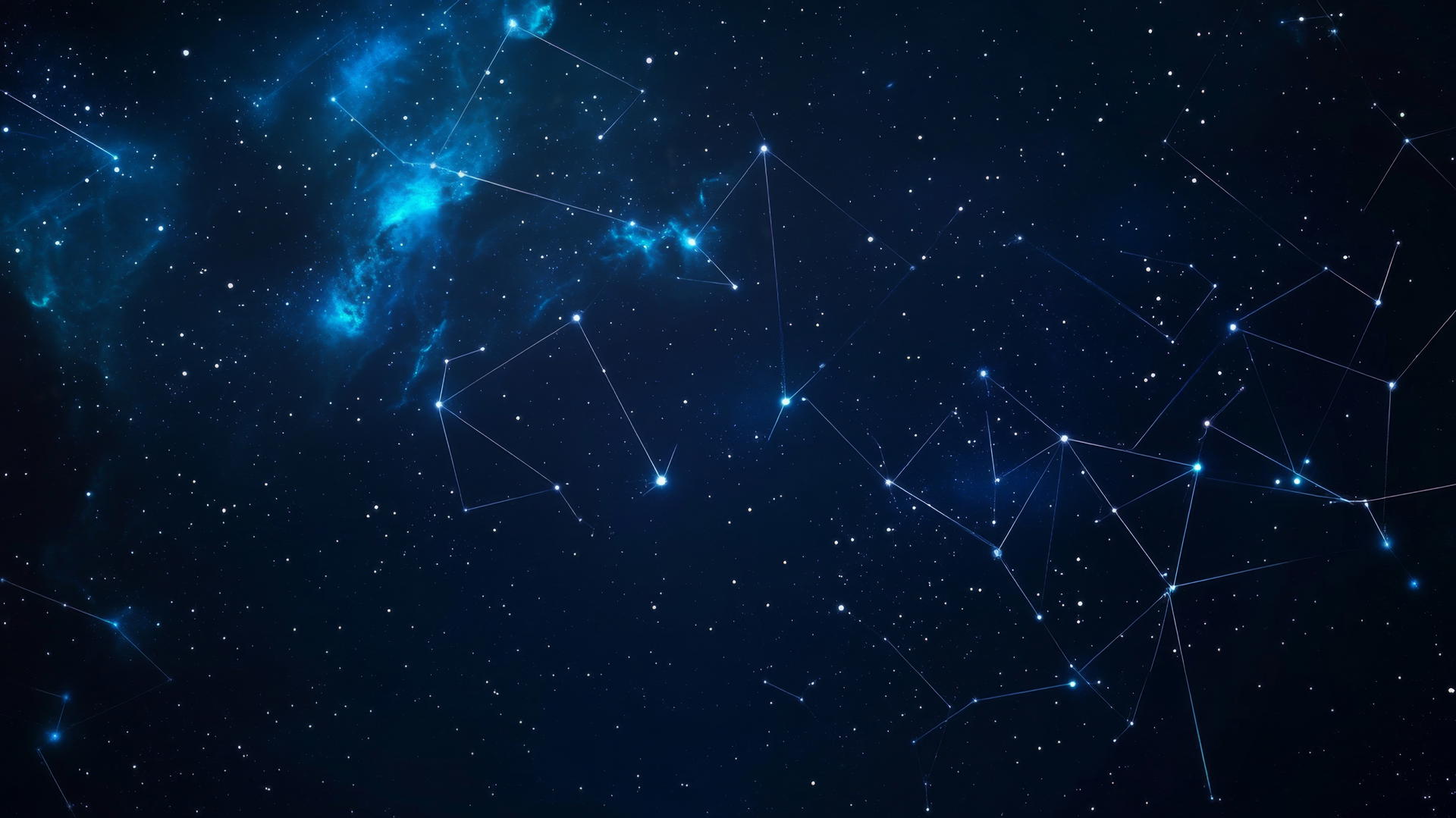 Glowing constellations with simple lines in a dark sky