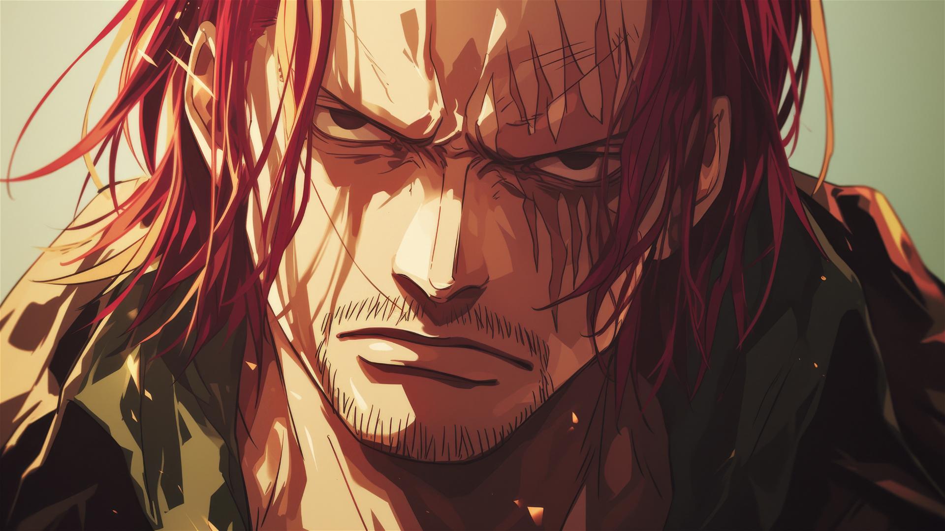 Shanks from One Piece with an intense, determined gaze