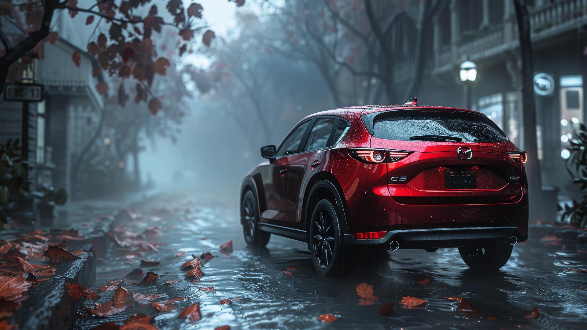 Mazda CX-5 in dim gothic lighting with fog